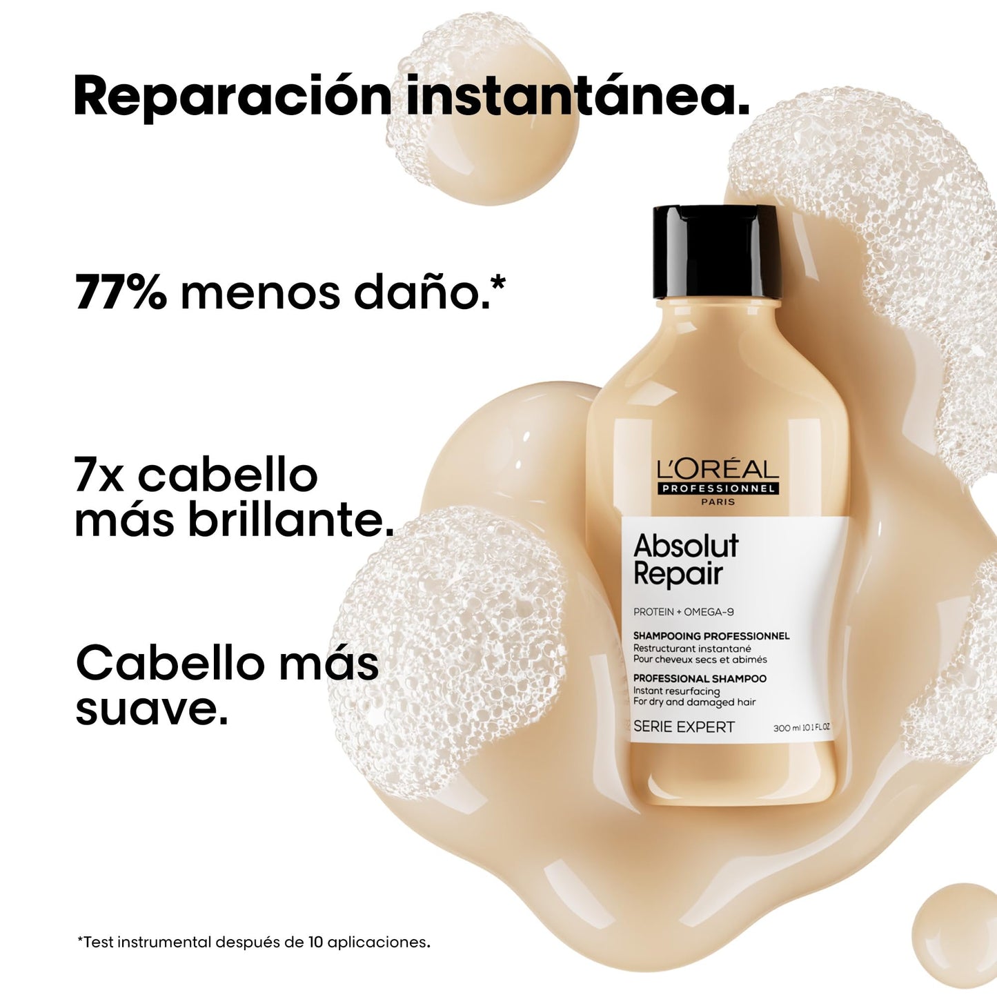 L'Oreal Professionnel Absolut Repair Shampoo | Repara el daño y proporciona brillo | Con quinoa y proteínas | Tratamiento con tecnología de proteínas | Para cabello seco y dañado | 300ml