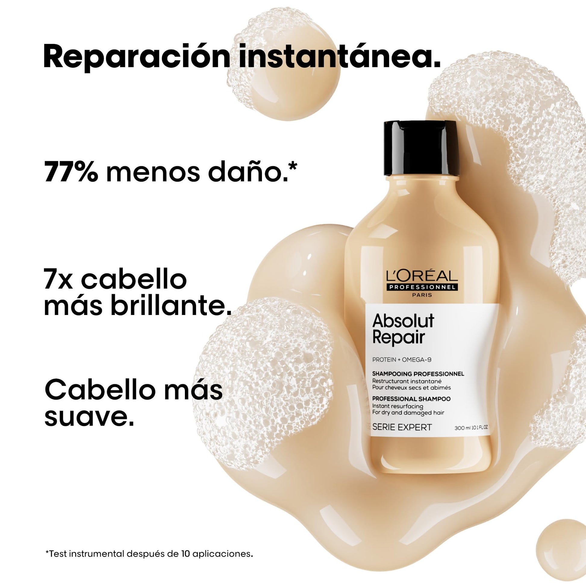 L'Oreal Professionnel Absolut Repair Shampoo | Repara el daño y proporciona brillo | Con quinoa y proteínas | Tratamiento con tecnología de proteínas | Para cabello seco y dañado | 300ml