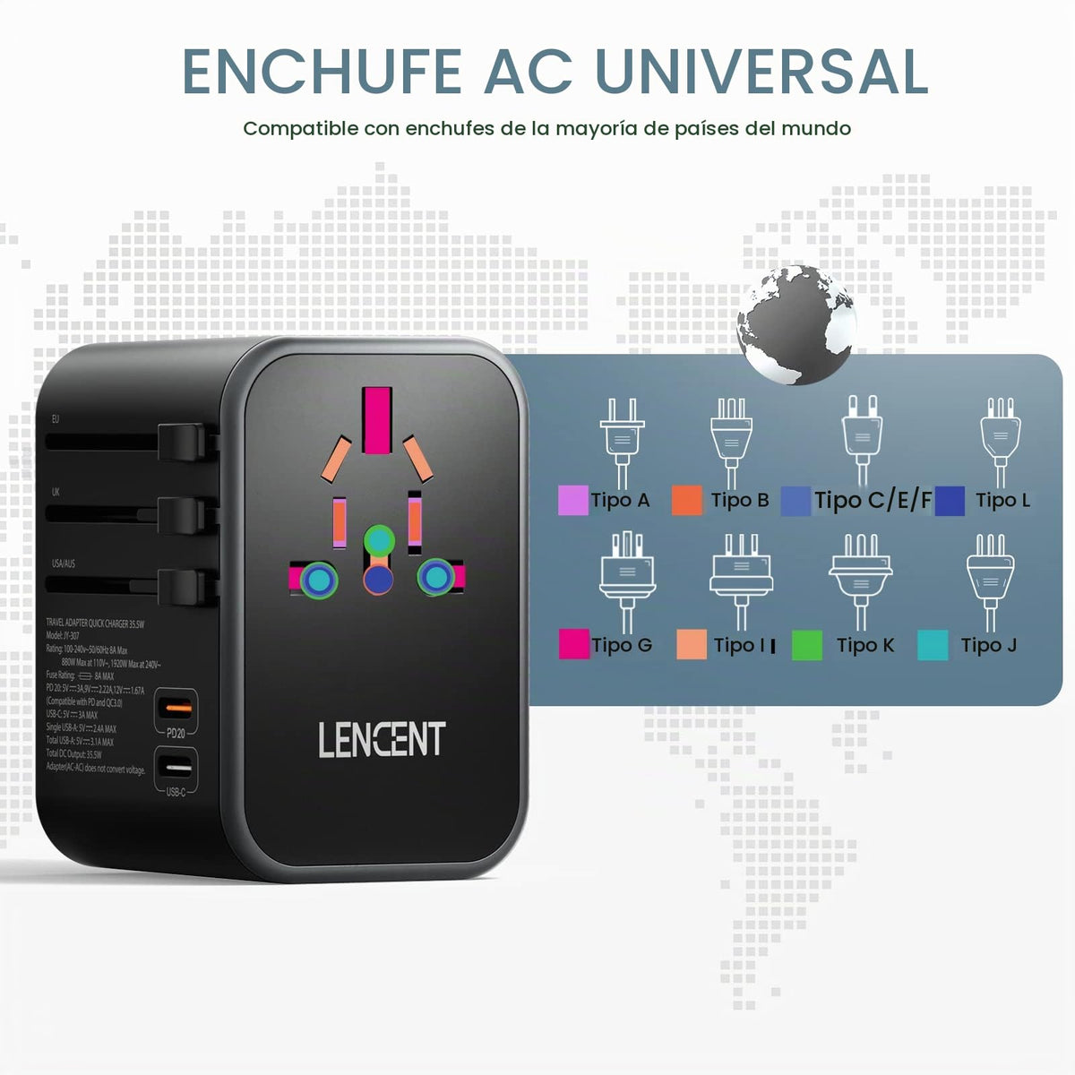 Adaptador de Viaje LENCENT Internacional