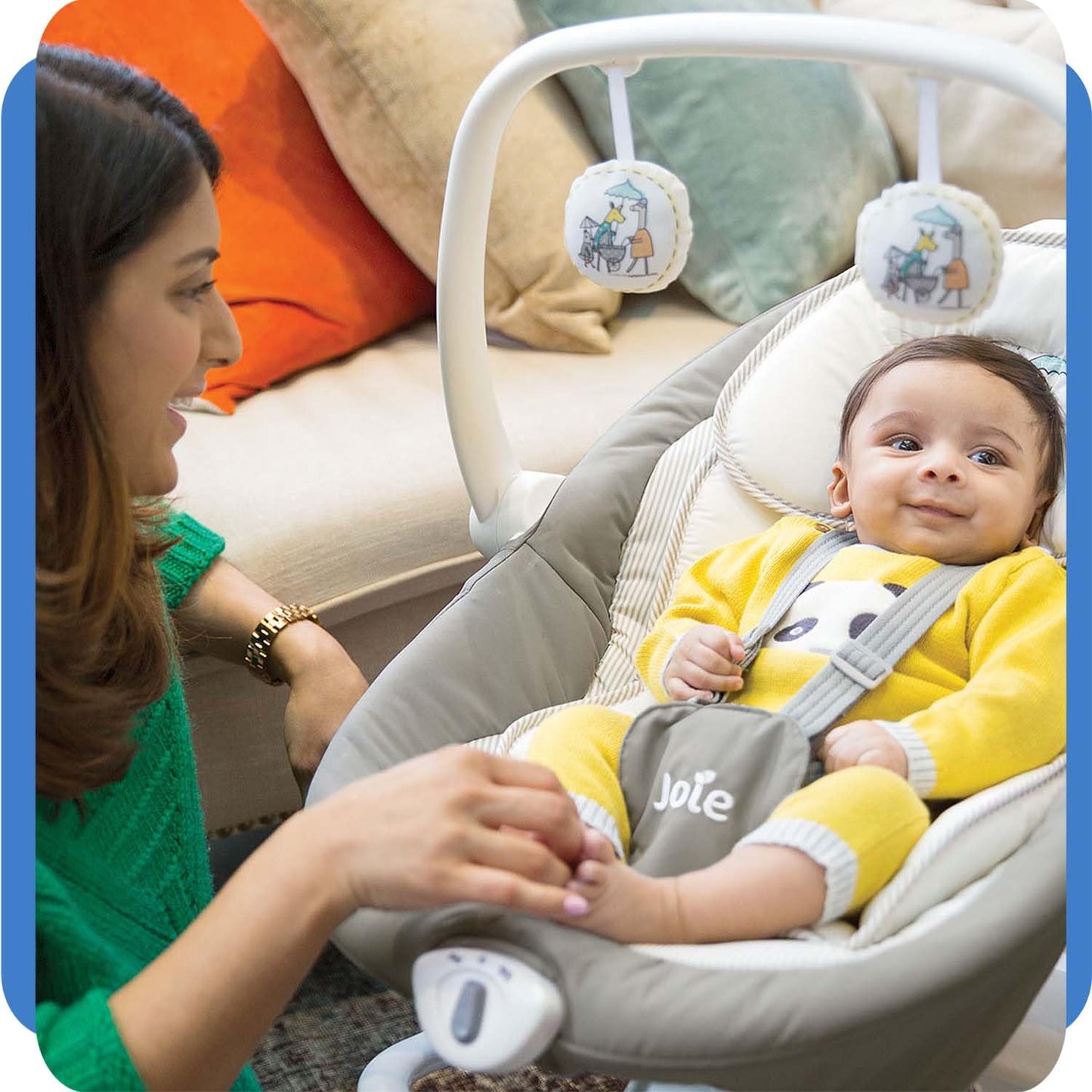 Joie Columpio Portatil para Bebe Sansa, Cuna Mecedora con Giro de 90°, Silla Mecedora Reclinable con 3 Posiciones y Vibracion Calmante, Bouncer Electrico para Bebe