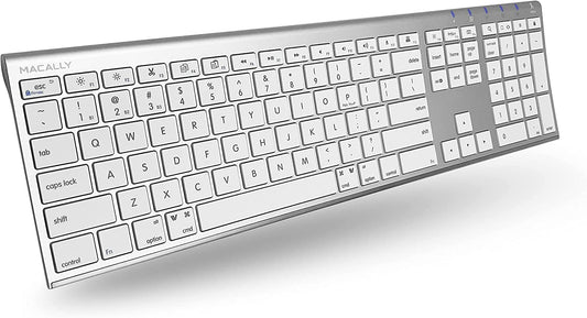 Teclado Bluetooth Macally Aluminio Plateado con Teclado Numérico para Ordenadores y Dispositivos Móviles