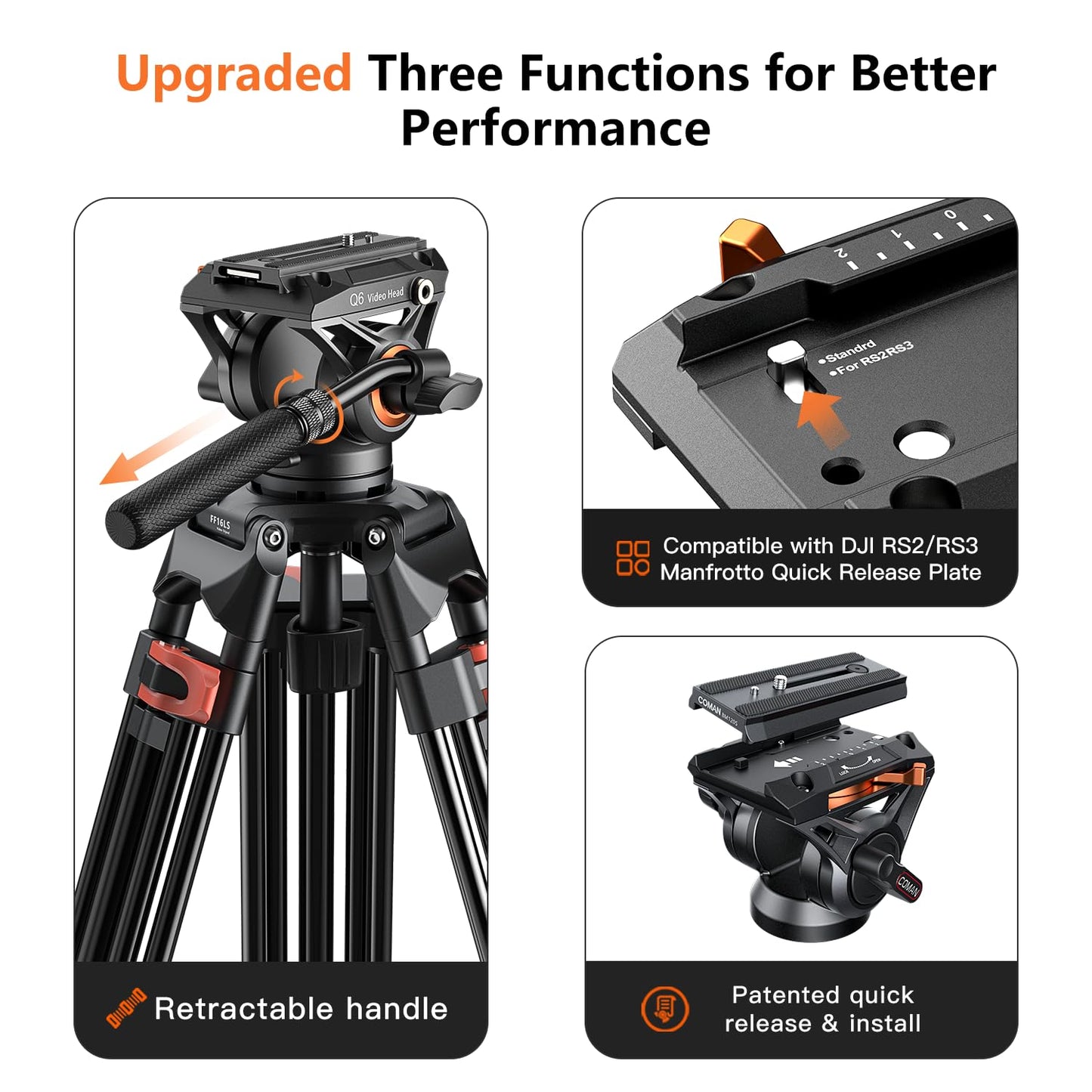 Trípode Profesional de Aluminio 72 Pulgadas con Cabezal de Líquido 360 Grados para Cámaras DSLR Canon Nikon