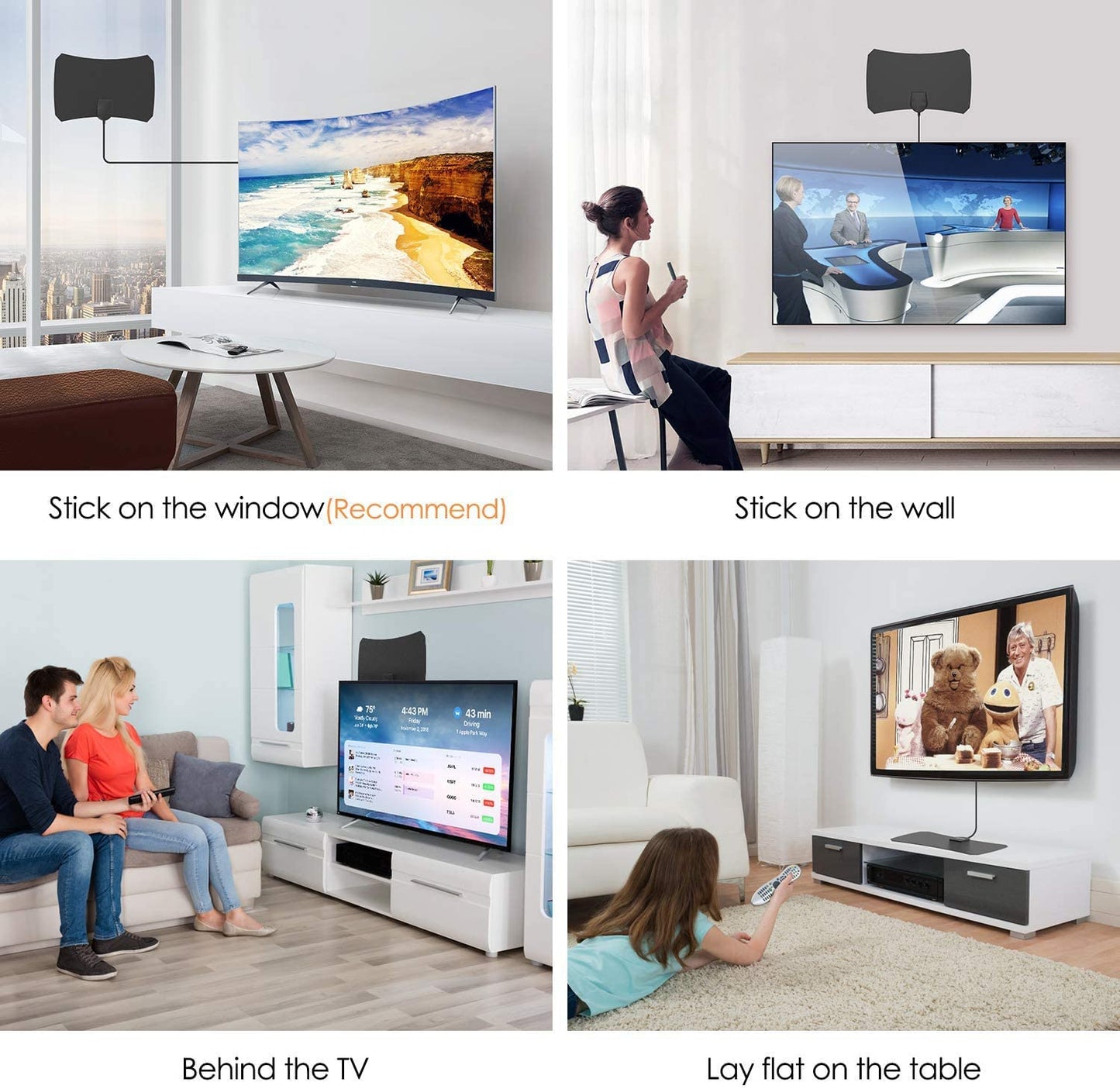Fotgear Antena de TV Digital, Antena HDTV Interior con Excelente Rendimiento para TDT Digital y señales de TV Analógicas, 4K 1080P, Antena de Ventana con Amplificador de señal