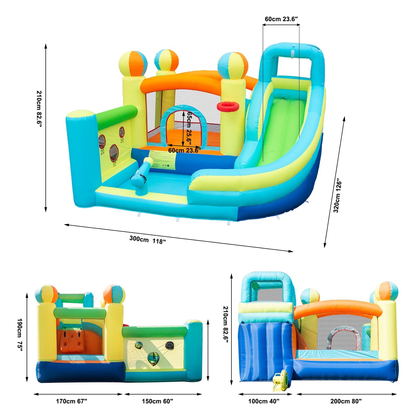 Parque Inflable WelandFun Azul con Toboganes Acuáticos y Piscina para Niños