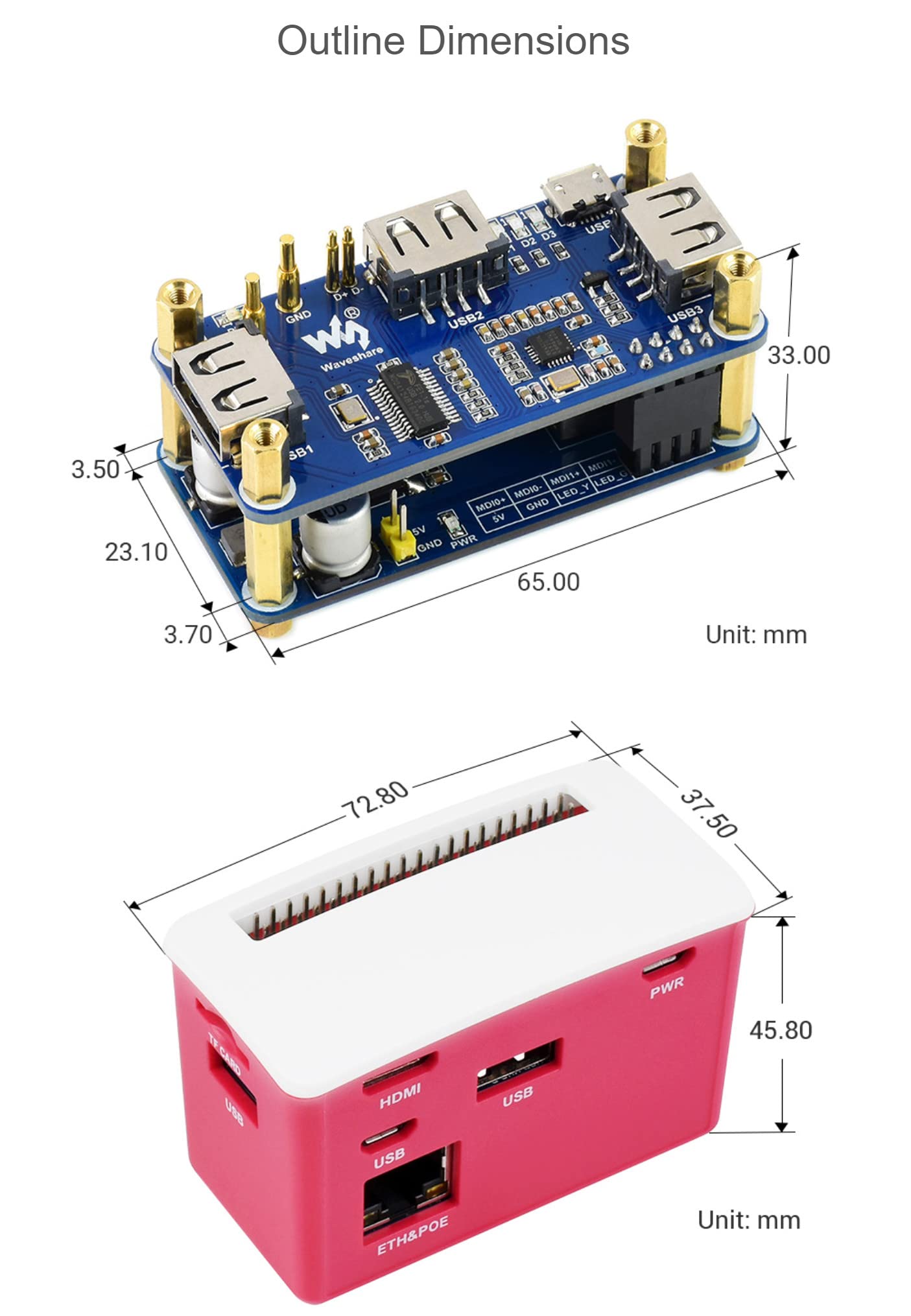 Coolwell - Caja de concentradores PoE Ethernet/USB compatible con Raspberry Pi Zero Series, con PoE/ETH/USB HUB HAT en el interior, compatible con 802.3af, incluye 3 puertos USB 2.0
