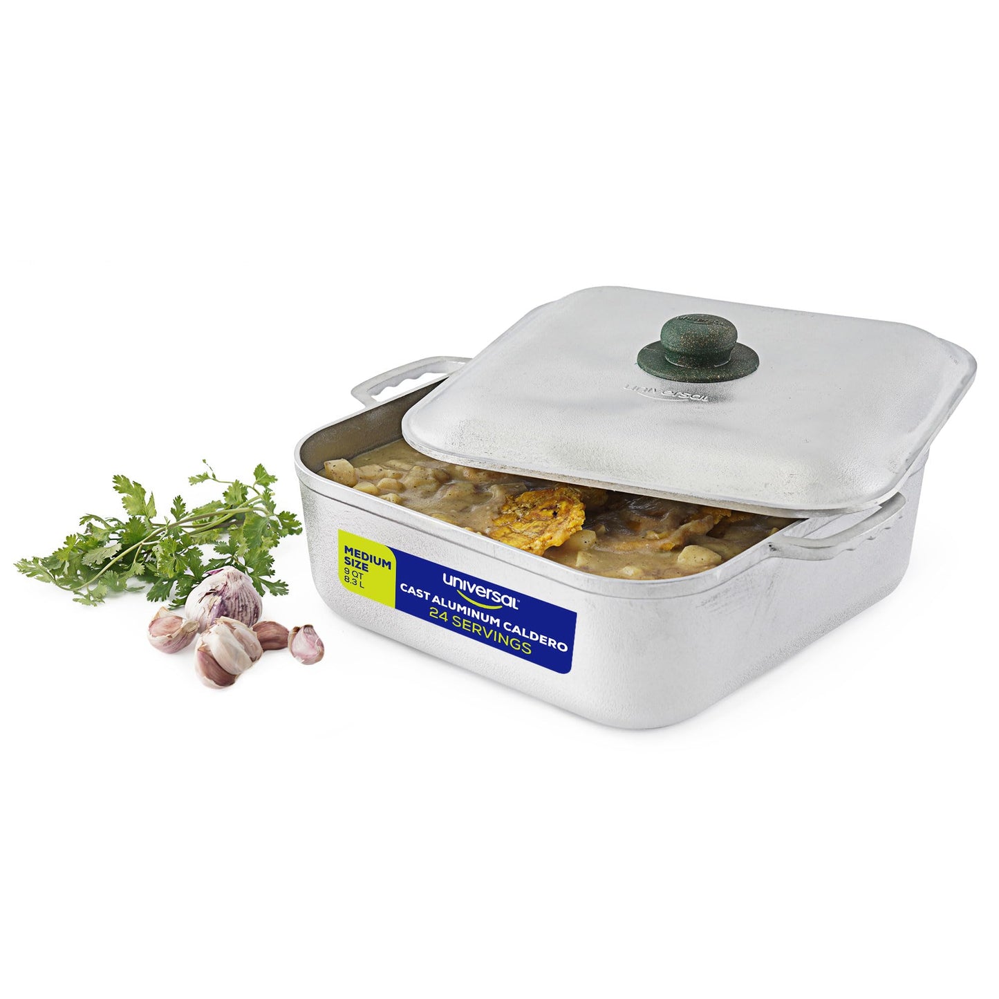 Caldero Cuadrado Universal Unique de 9 qt (24 tazas) – Olla de aluminio inoxidable apta para horno, tapa incluida, distribución uniforme del calor, ideal para guisos, arroces y comidas familiares