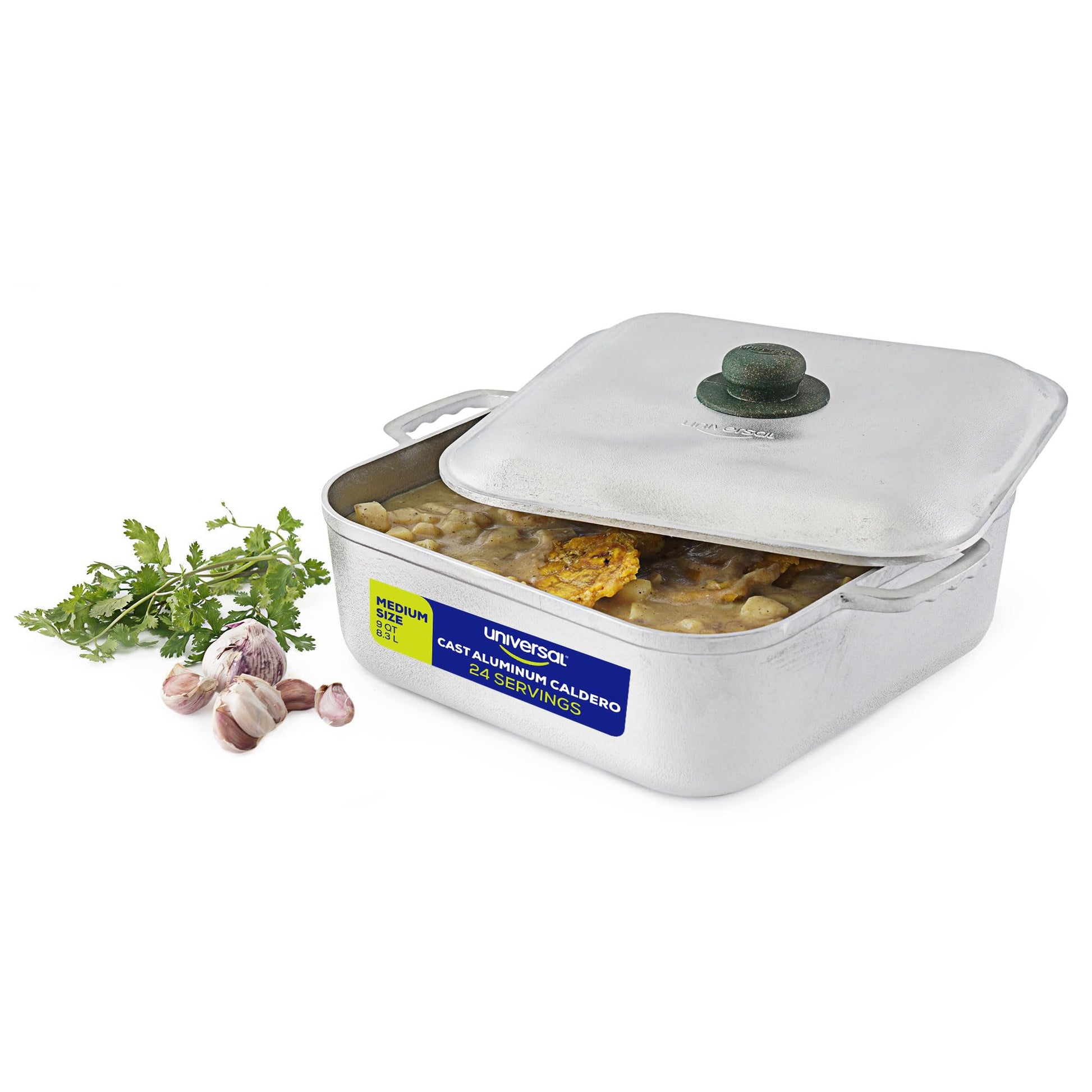 Caldero Cuadrado Universal Unique de 9 qt (24 tazas) – Olla de aluminio inoxidable apta para horno, tapa incluida, distribución uniforme del calor, ideal para guisos, arroces y comidas familiares