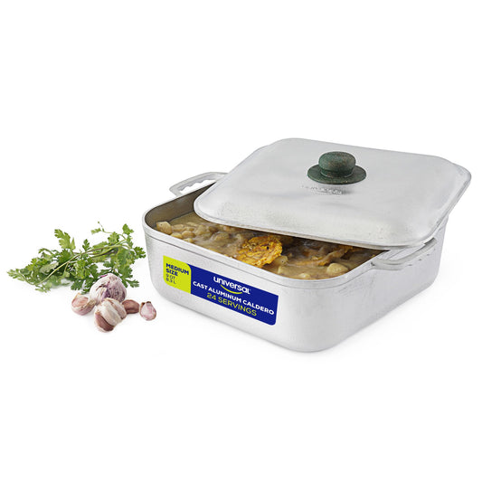 Caldero Cuadrado Universal Unique de 9 qt (24 tazas) – Olla de aluminio inoxidable apta para horno, tapa incluida, distribución uniforme del calor, ideal para guisos, arroces y comidas familiares