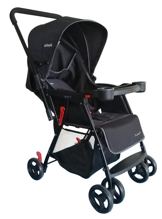 Infanti | Carriola para Bebe Swivel Negro | Carreola de Viaje - Carriola de Viaje Plegable - Carrito para Bebe con Mango Reversible | Cosas para Bebes 6 Meses a 15kg | Incluye 2 Portavasos