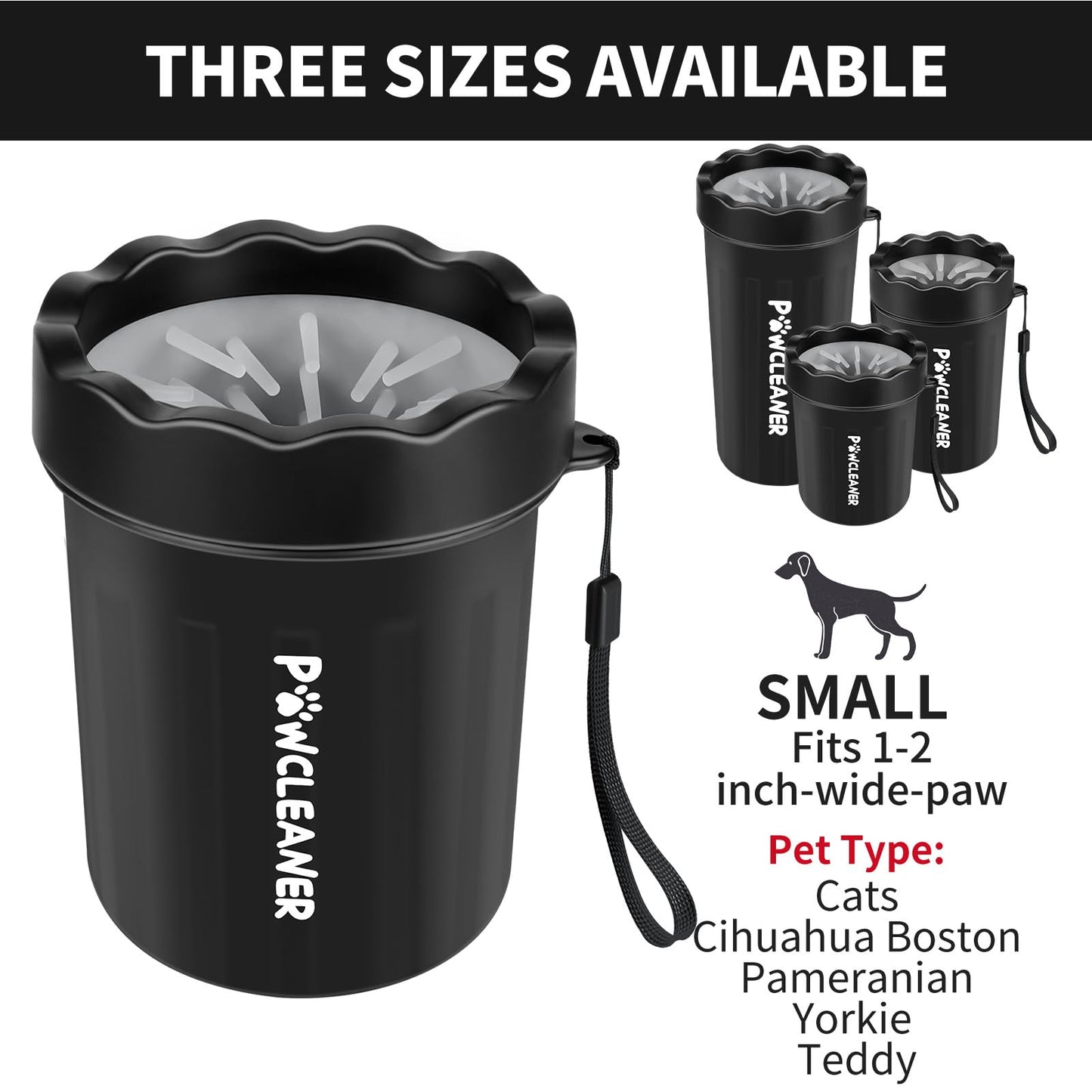Limpiador de patas de perro para perros, con 3 toallas absorbentes y cepillo para polvo de baño ajustable para perros), limpiador de patas de perro Buddy Muddy Pet (negro, S)