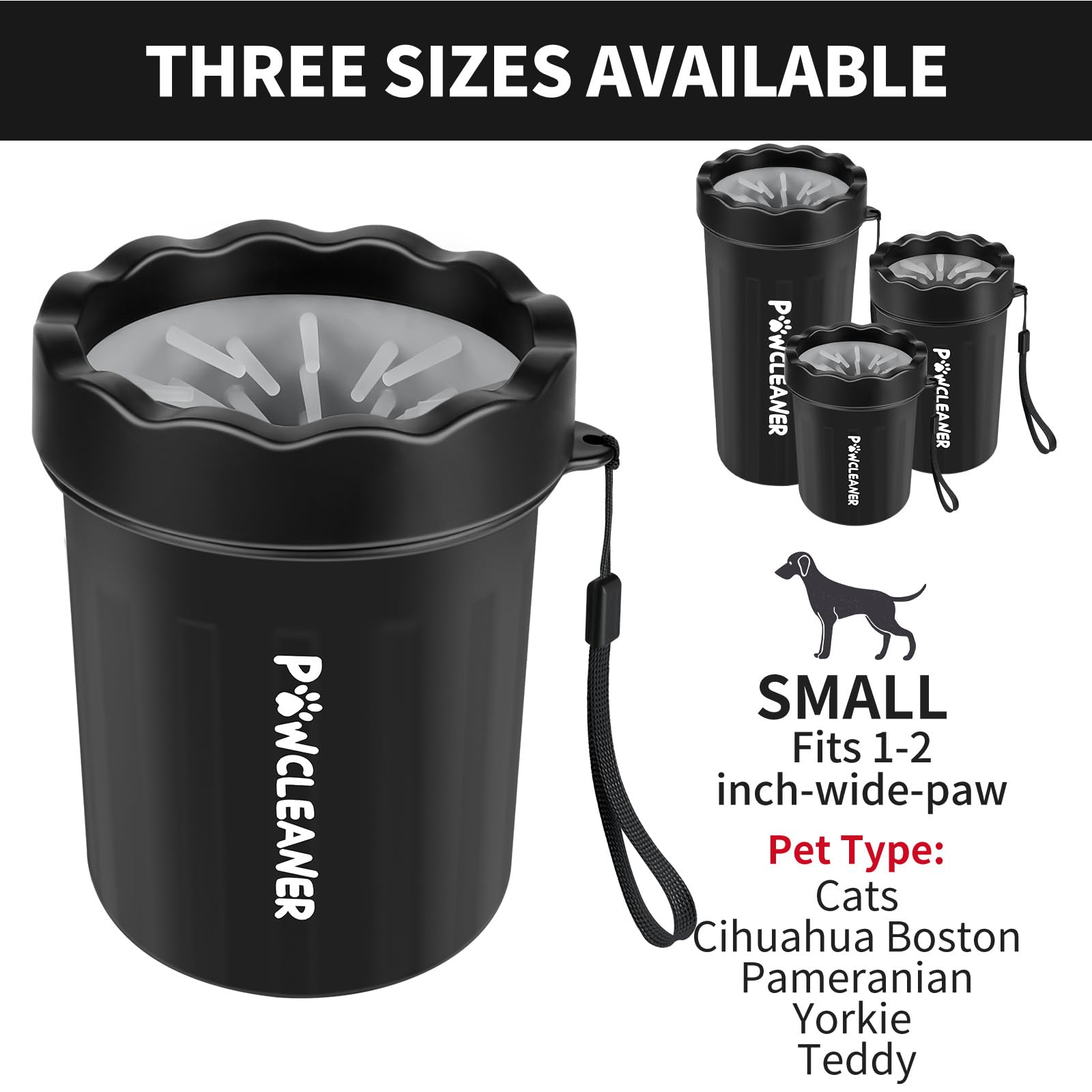 Limpiador de patas de perro para perros, con 3 toallas absorbentes y cepillo para polvo de baño ajustable para perros), limpiador de patas de perro Buddy Muddy Pet (negro, S)