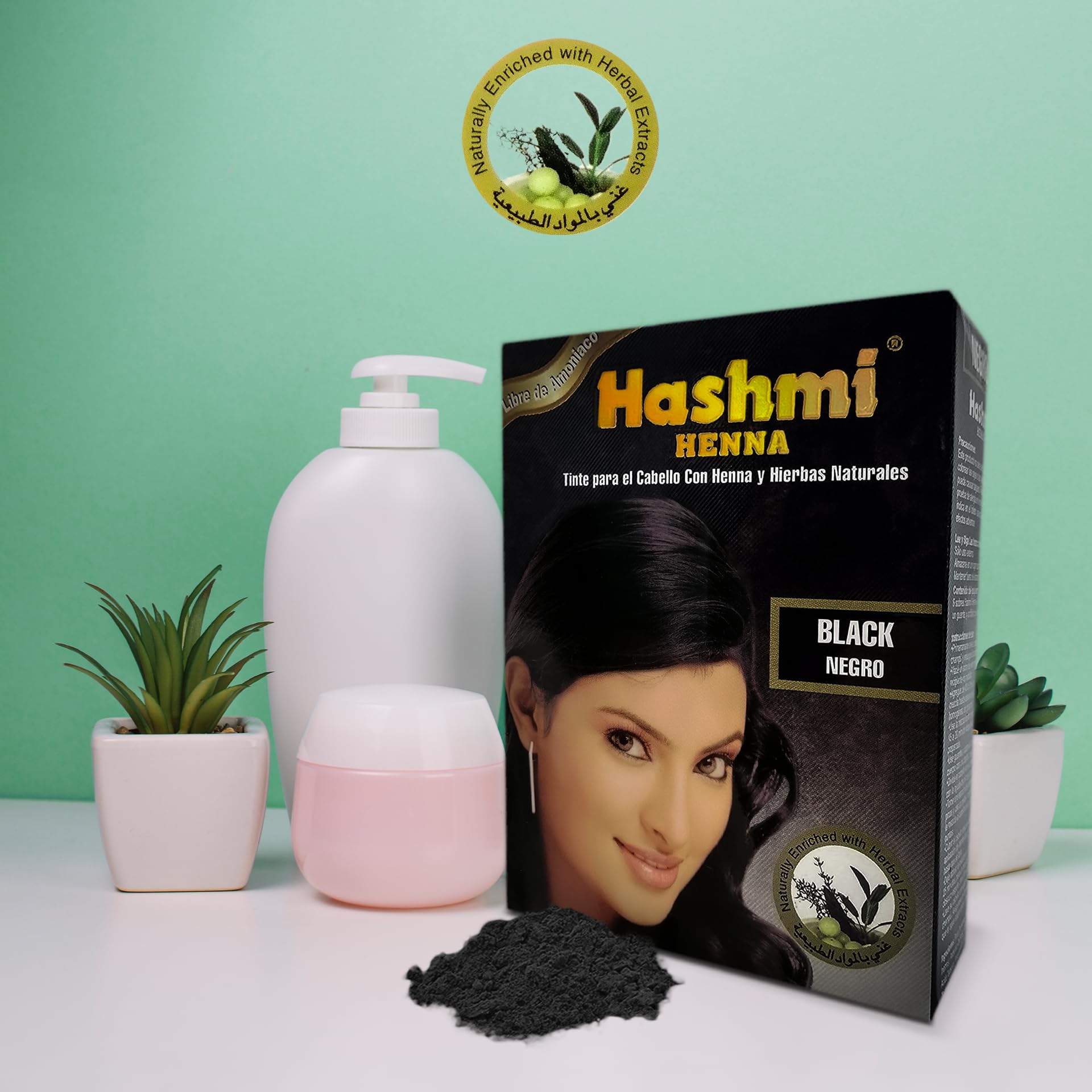 Tinte de Cabello Negro Hashmi Henna Natural sin Maltratar