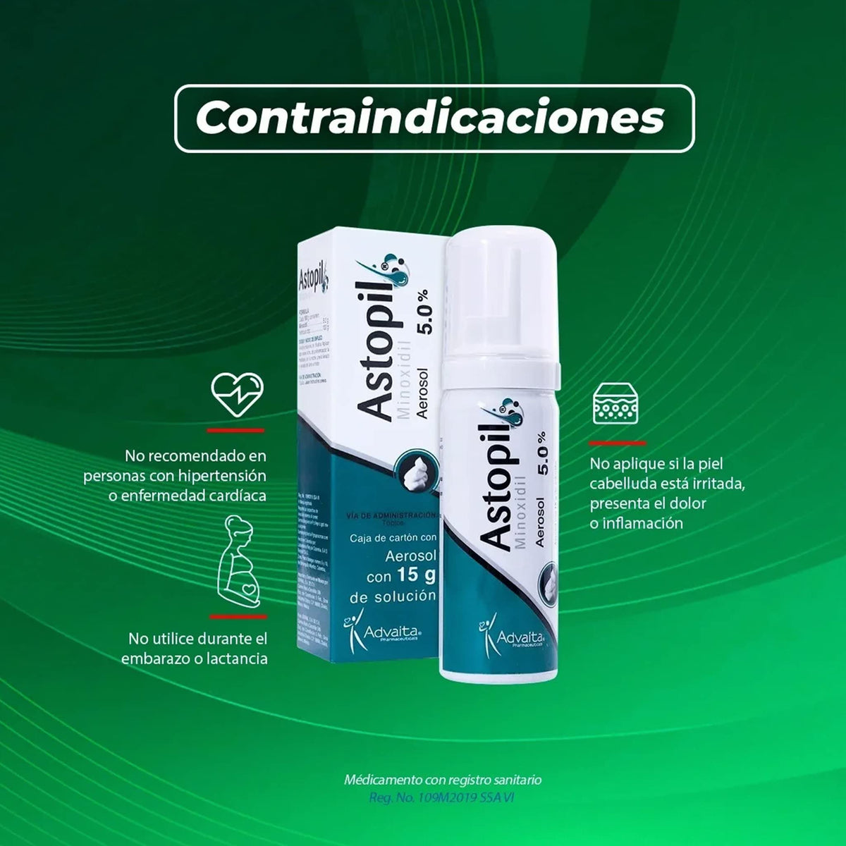 Espuma Tratamiento Advaita Astopil Minoxidil 5% Blanca Sin Aroma para la Alopecia Androgénetica, Areata e Hipotricosis Congénita, Paquete de 6 Tubos 15 g