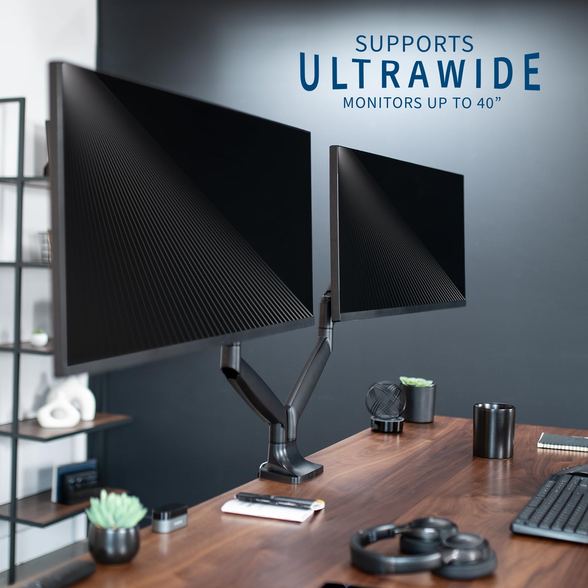 Brazo de Aluminio VIVO Negro para Monitores Ultra Anchos de hasta 35 Pulgadas con Altura Neumática y Montaje VESA 100 x 100