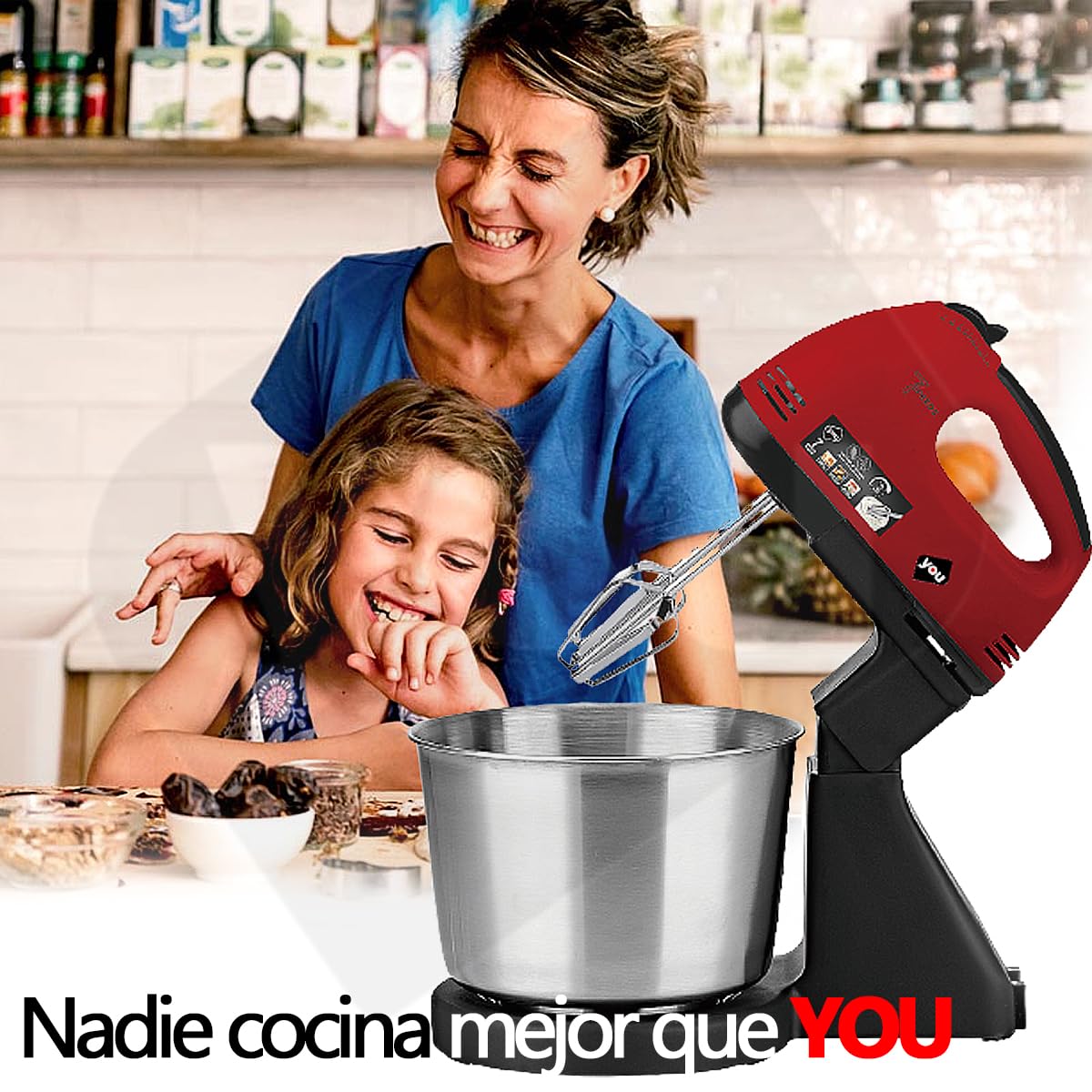 Batidora De Mano con Pedestal de 7 Velocidades Capacidad 2L Con Accesorios para Mezclar 250w