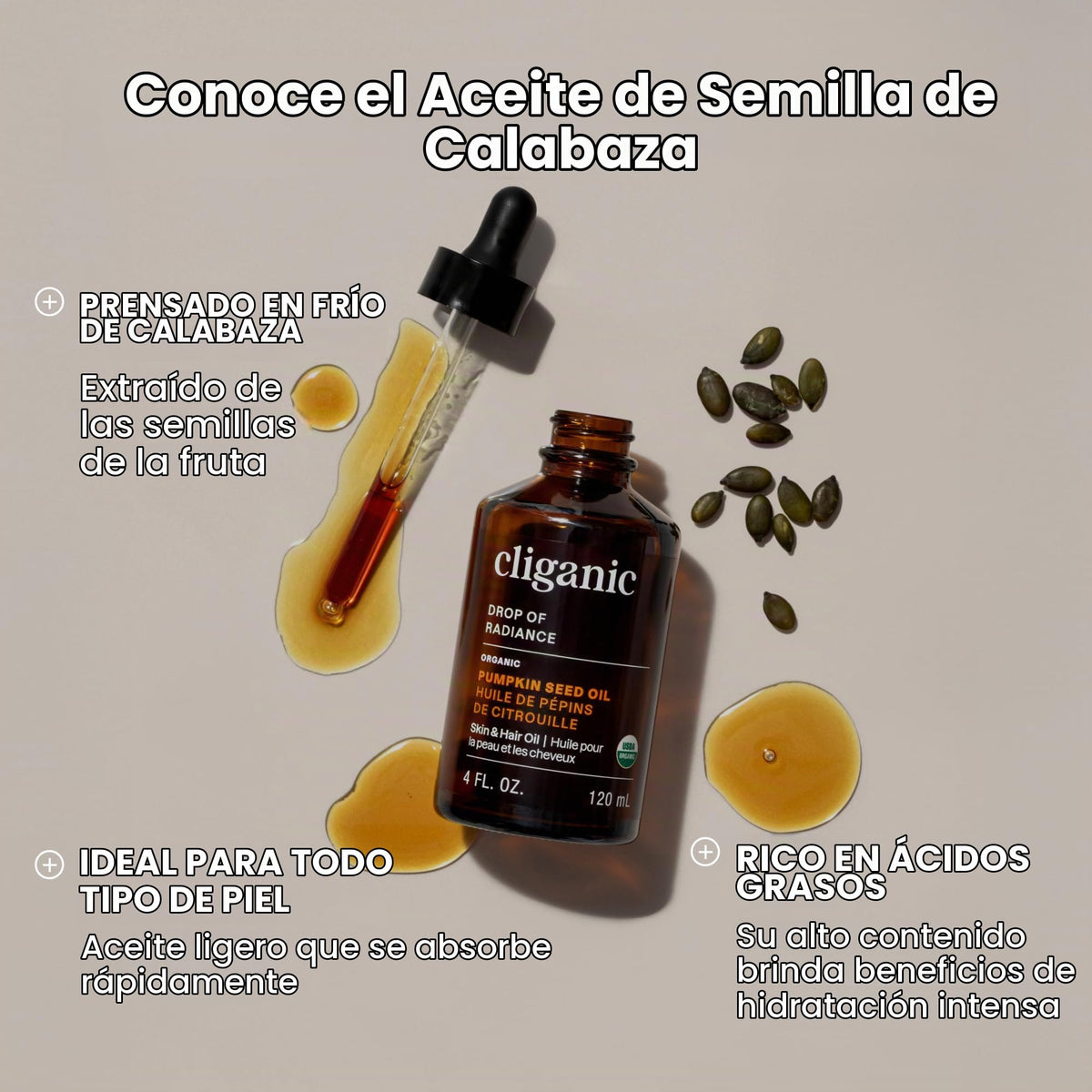 Cliganic Organic Pumpkin Seed Oil, 100% Pure - for Face & Hair | Natural Cold Pressed Unrefined, Cliganic, SKIN_MOISTURIZER, Aceite, 1 Unidades