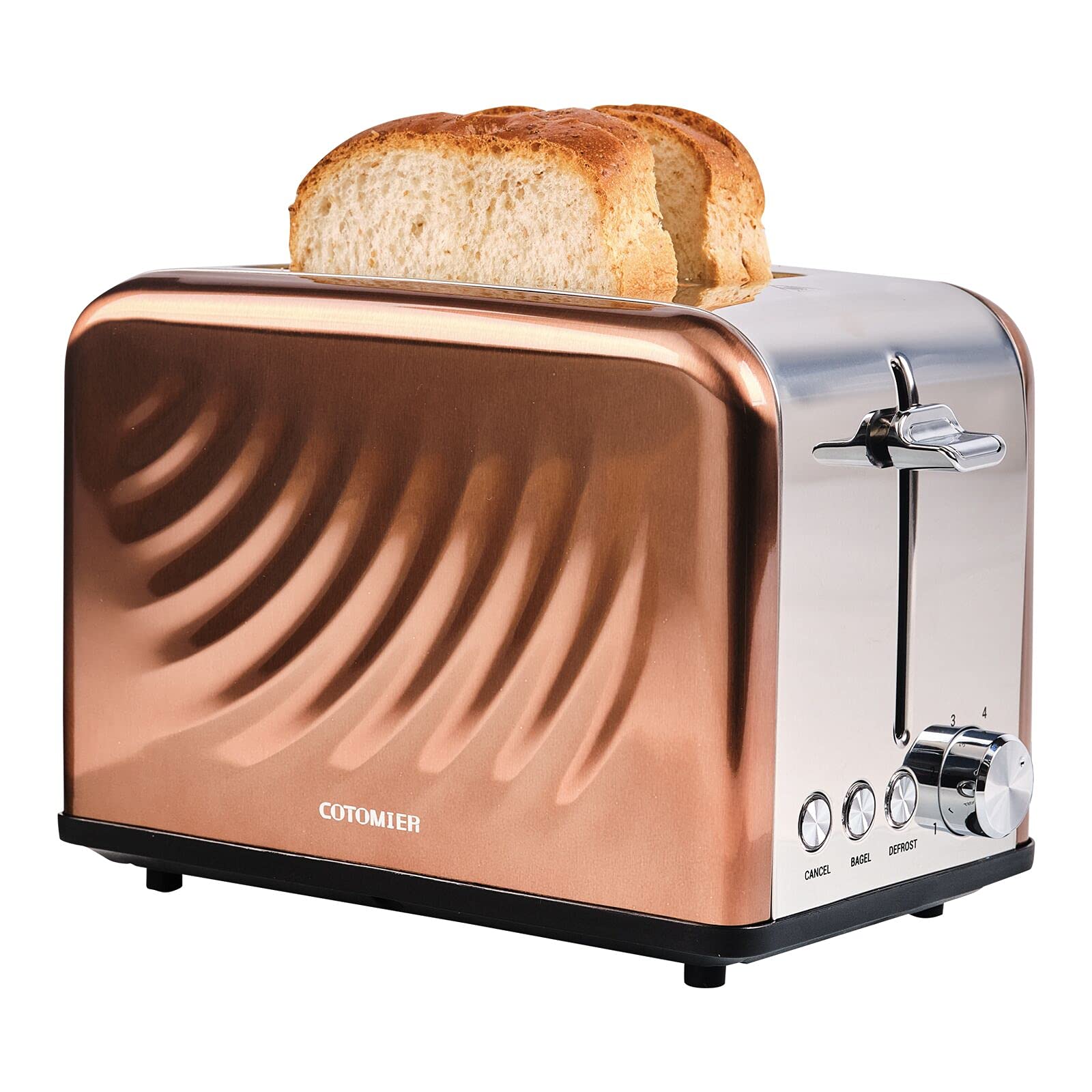 tostador Cotomier de 2 rebanadas, tostador retro de acero inoxidable color blanco crema con función de cancelación de bagel de descongelación y 6 ajustes de sombra (oro rosa)