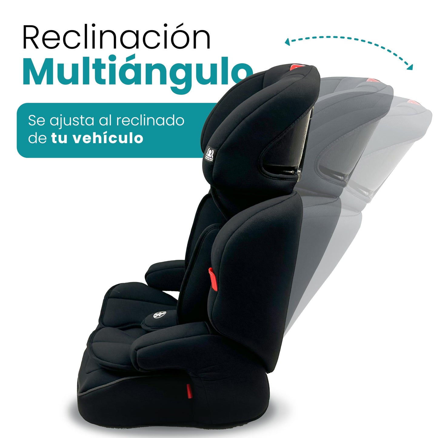 Amulay | Autoasiento para Bebe de 9 a 36 kg | Booster Car Seat con Arnés de 5 puntos, Respaldo Reclinable, Cojín elevador y Reposa cabezas ajustable | Color Negro