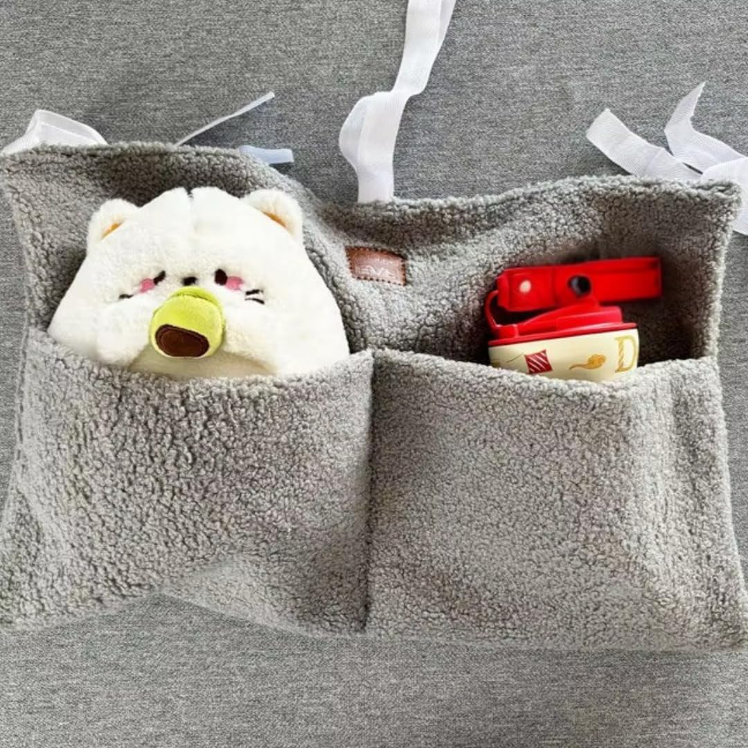Adm&Eve - Organizador para pañales de noche, material de peluche con 2 compartimentos para portabebés, cuna, carriola y cambiador, organizador de almacenamiento colgante (gris)