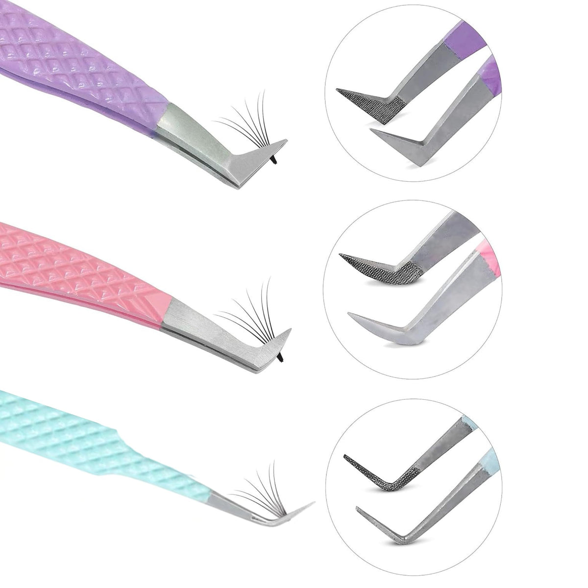 Pinzas de Volumen SIVOTE Pastel Juego de 3 para Extensiones de Pestañas