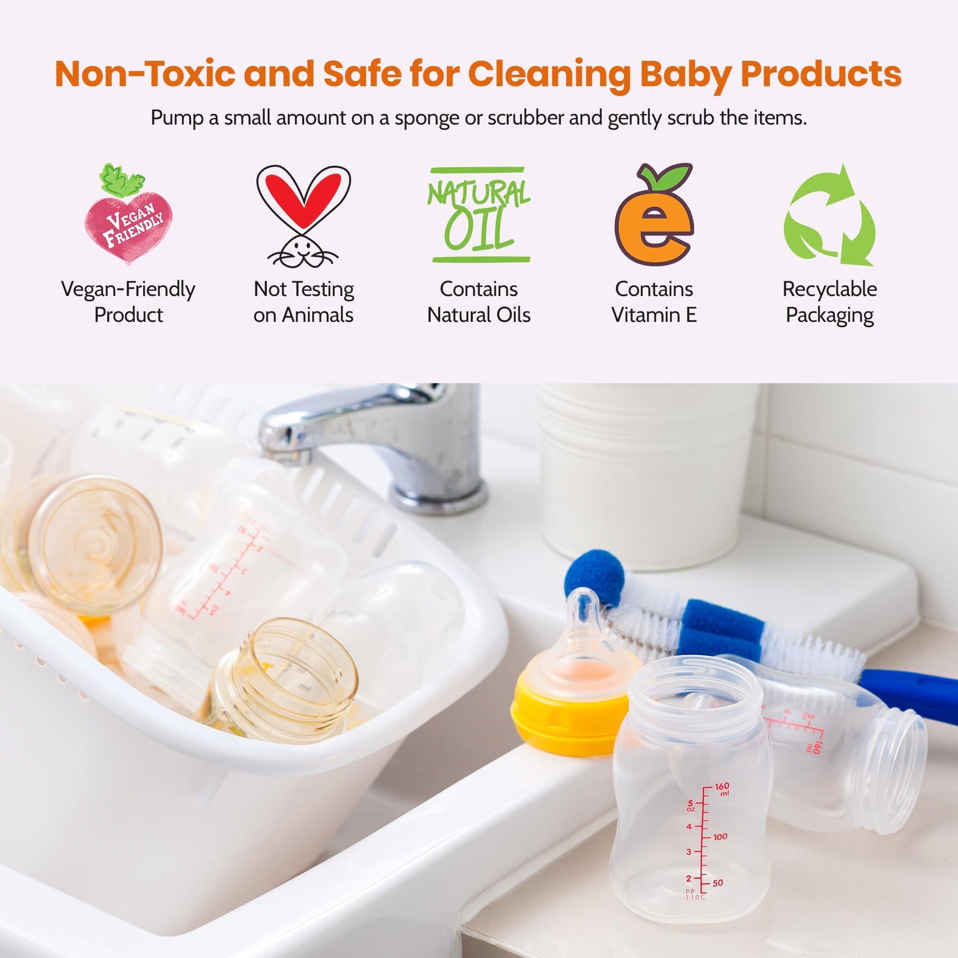 Jabón de Biberones y Chupetes Mommy Care - Hipoalergénico, Con Ingredientes Naturales y Orgánicos (200 mililitros)