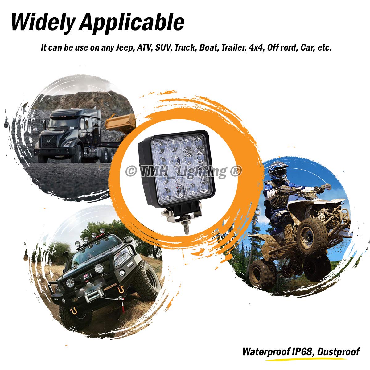 Reflector Cuadrado LED TMH 48W Blanco de 60 Grados para Jeep y Vehículos Todo Terreno