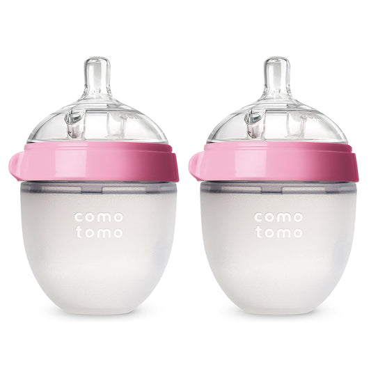 Comotomo Set de 2 Biberones de Silicona de 250 Ml, Anillo Rosa