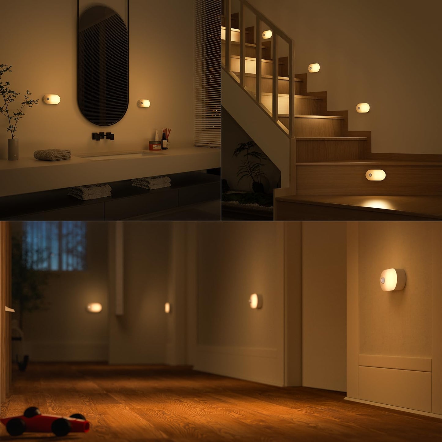 Lyridz - Luz nocturna recargable con sensor de movimiento, mini luz LED blanca cálida para clóset, brillo ajustable para baño, recámara, cocina, clóset, escaleras, pasillo, paquete de 2