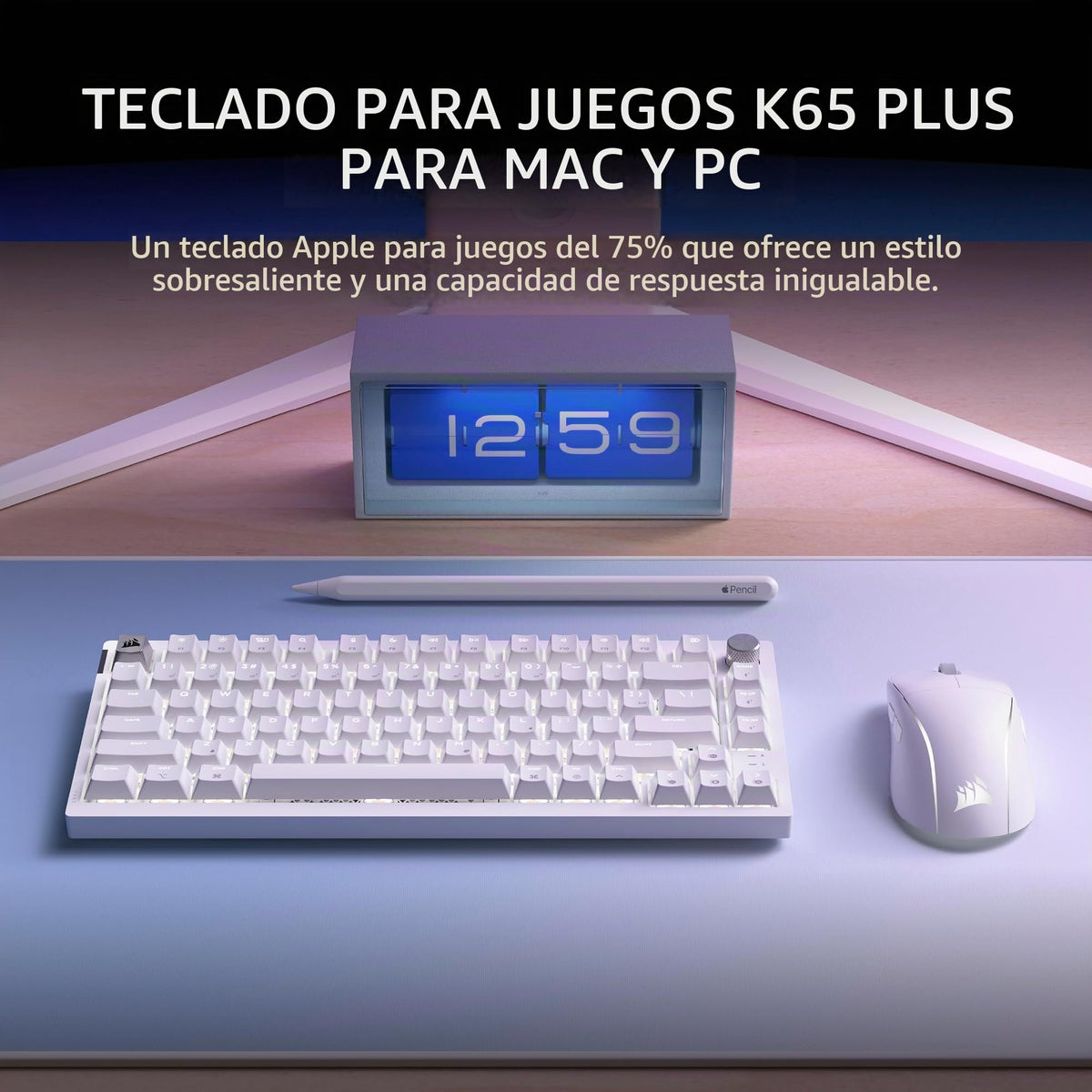 Teclado mecánico inalámbrico Corsair K65 blanco RGB intercambiable para Mac y iPad