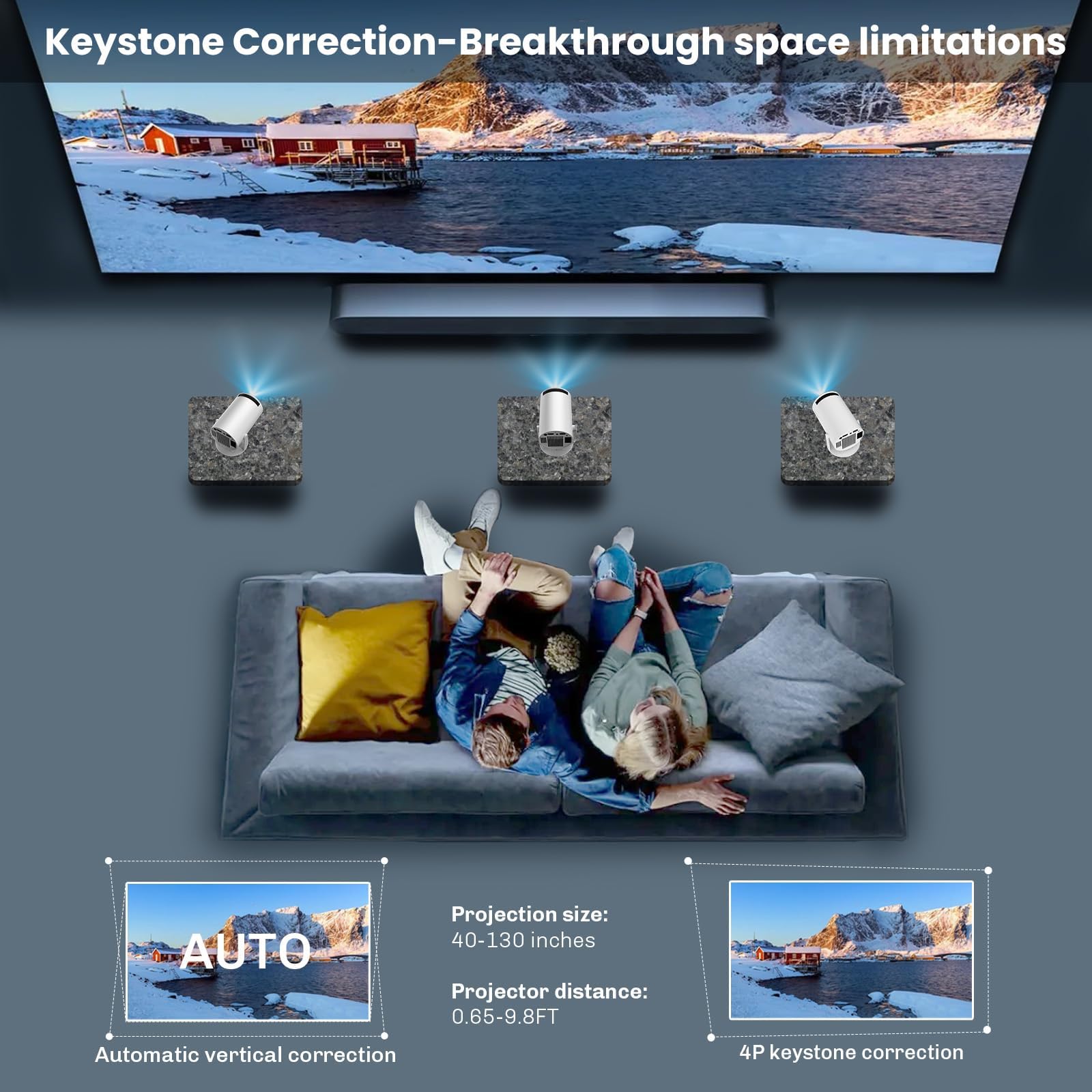 GILLAS Mini Proyector Inteligente con 4K 5G WiFi, Experiencia de Pantalla Grande con Sonido Premium, Pantalla de 150 Pulgadas,Proyector de Películas Bluetooth 5.2 Compatible con Android/iOS/HDMI/USB