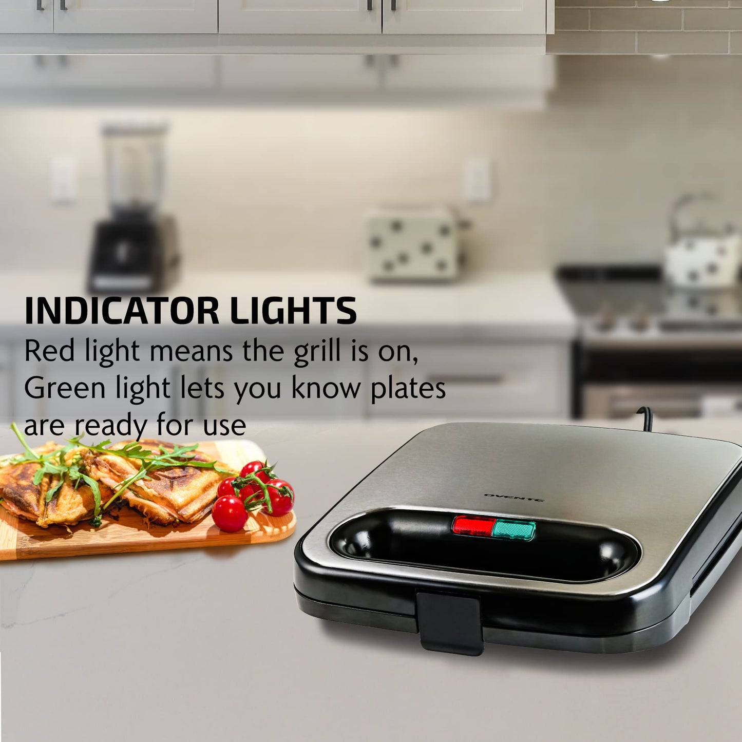 Sandwichera Eléctrica Ovente Negro Antiadherente 750W 2 Rebanadas