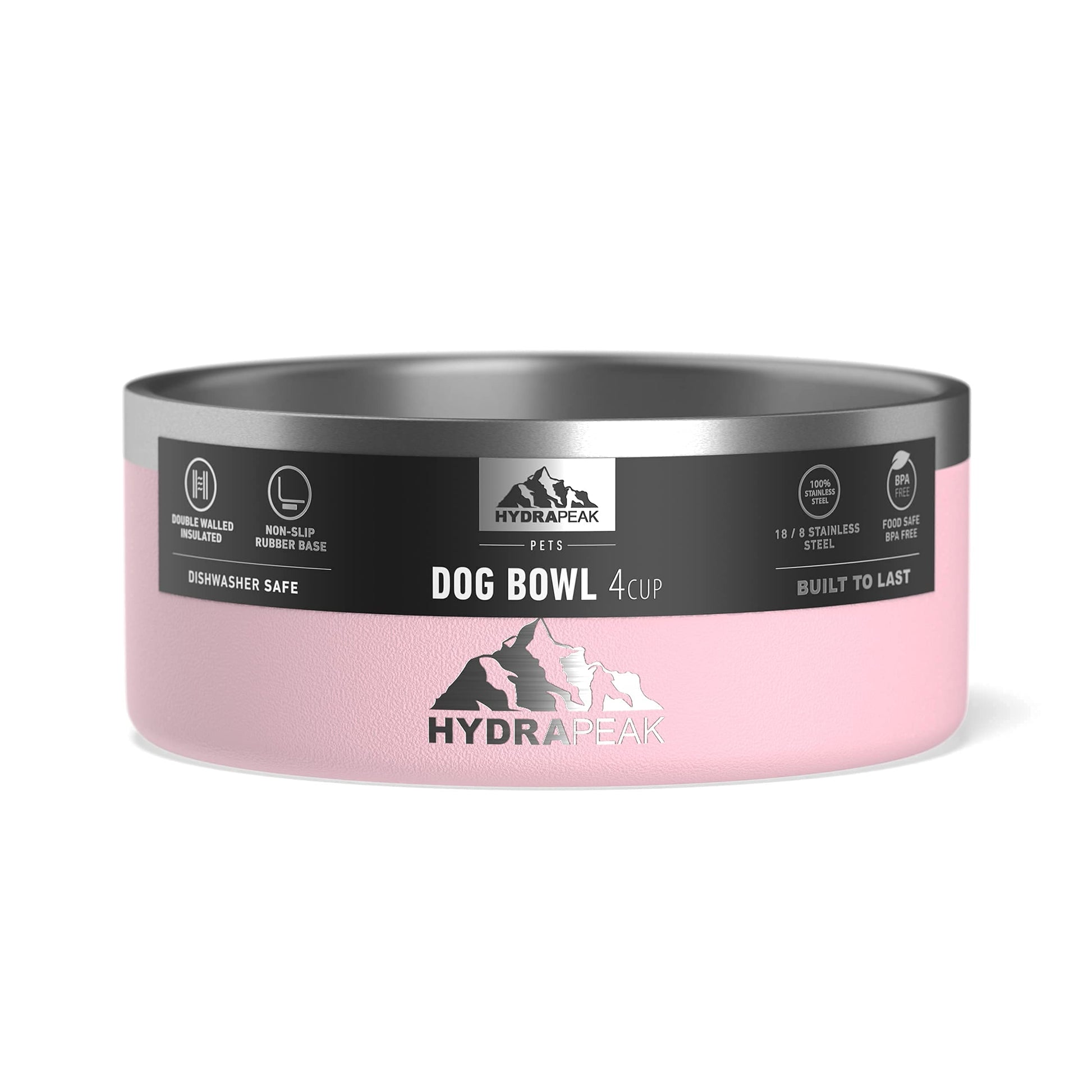 Cuenco para Perro Hydrapeak Rosa de Acero Inoxidable Antideslizante para Agua o Comida