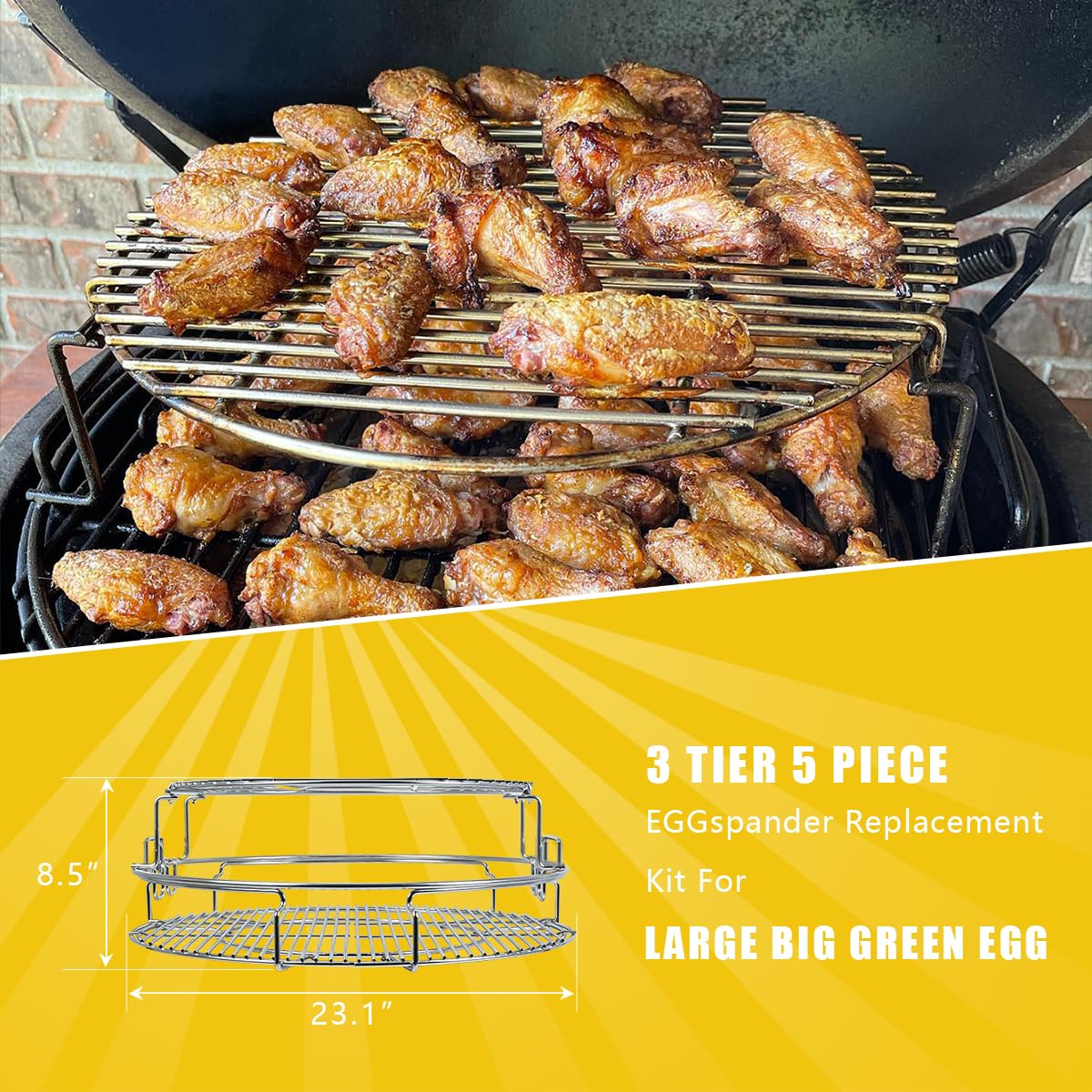 Kit de repuesto de 5 piezas para huevo verde grande XL, estante para huevos de 5 piezas, cesta Conveggtor de acero inoxidable 304 parrilla con sistema de cocción extraíble