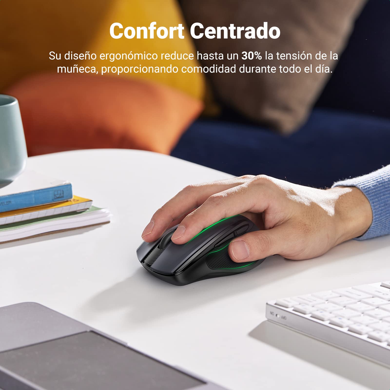 Mouse Inalámbrico UGREEN Negro Ergonómico 6 Botones 4K dpi para PC y Mac