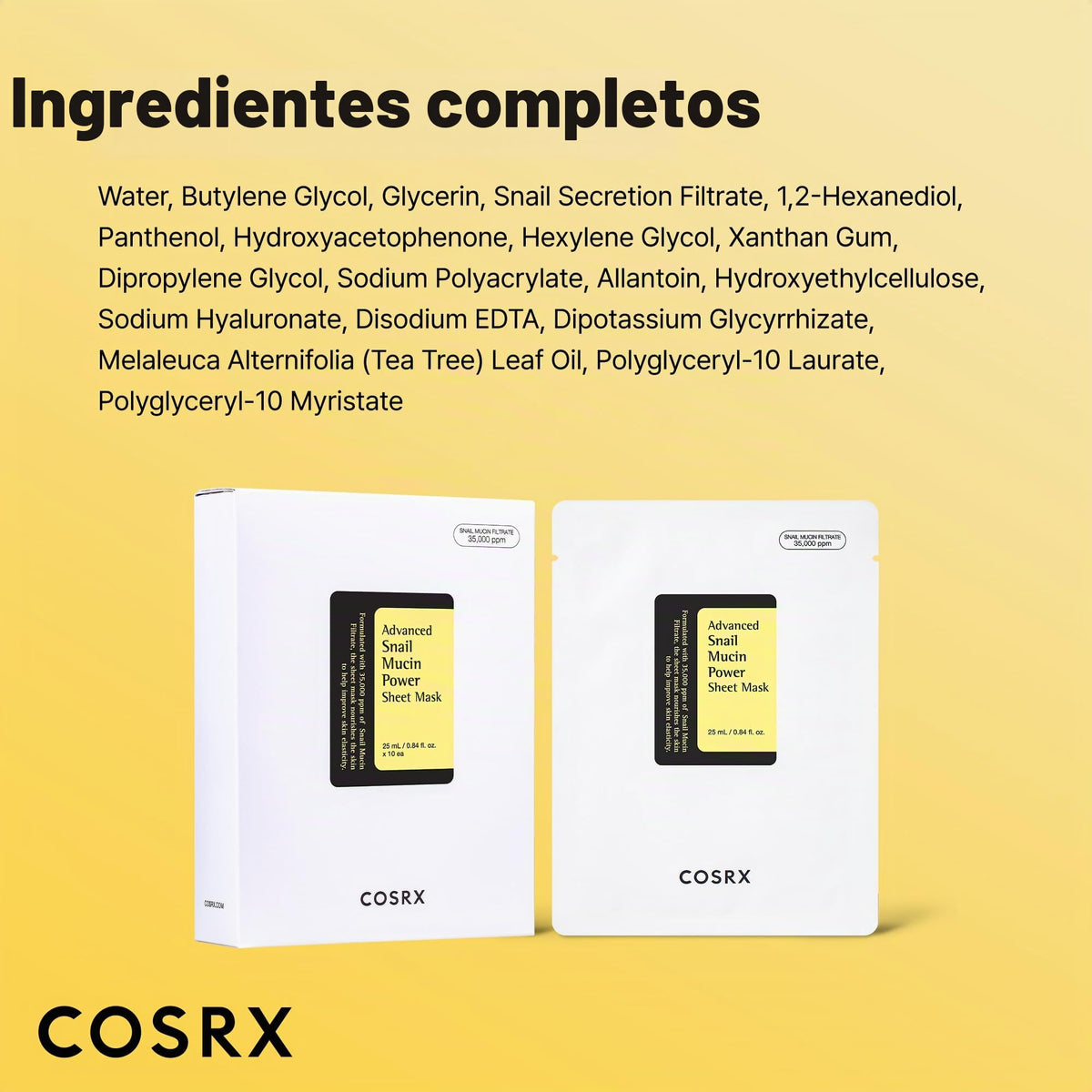 COSRX Máscara avanzada de caracol Mucin con hoja de alimentación de 10 hojas, 35.000 ppm de filtro de secreción de caracol | Cuidado de la piel coreana, hidratante, hidratante