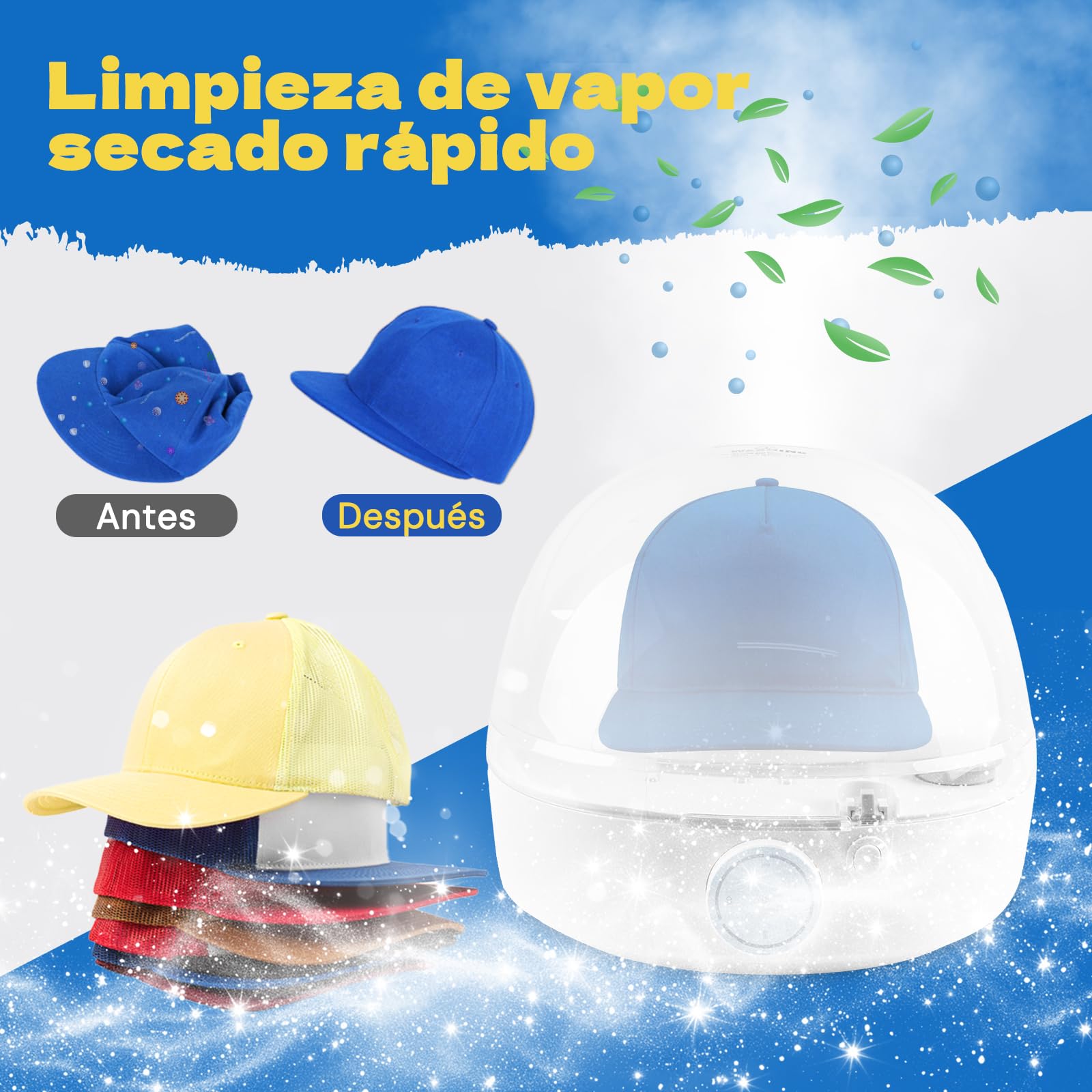 Máquina de Vapor YUYO Blanca para Limpiar y Secar Sombreros de Béisbol y Pescador