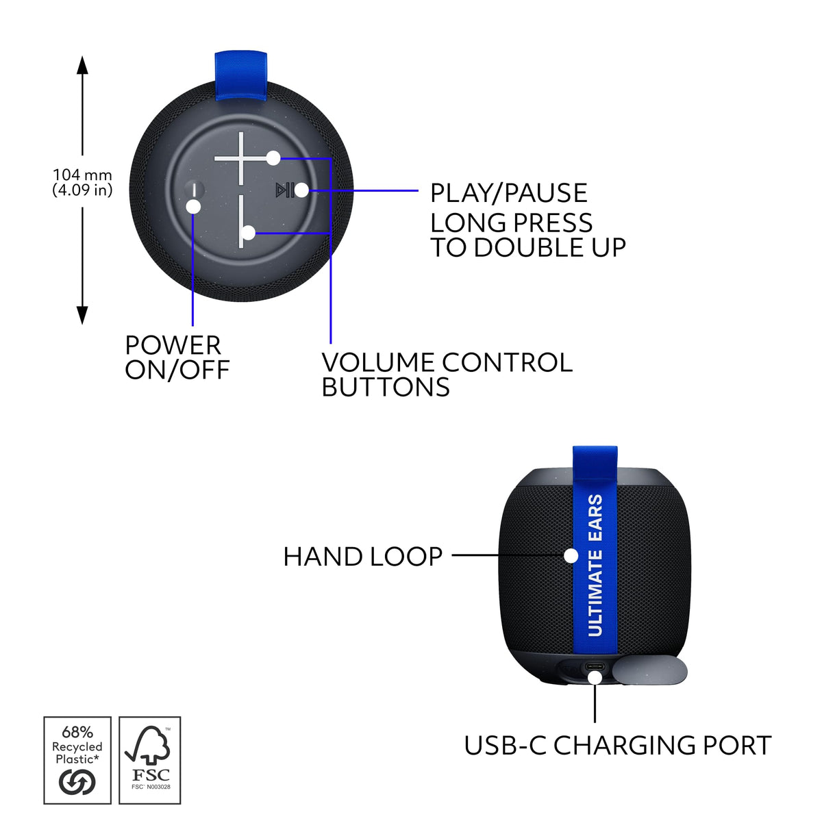 Altavoz Bluetooth Portátil Ultimate Ears WONDERBOOM Negro Impermeable y Flotante