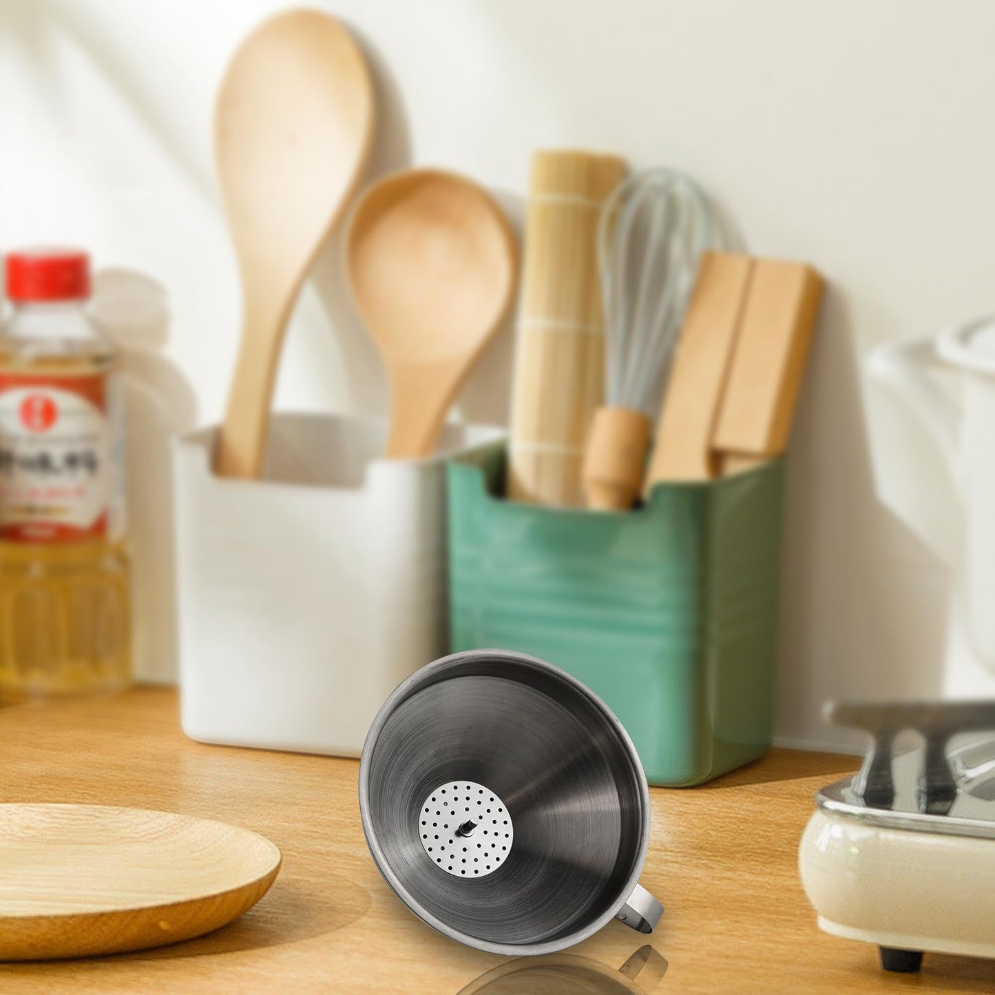 IoF - Juego de embudos grandes de acero inoxidable, embudos de metal para llenar botellas para uso en cocina con filtro de aceite de malla, filtro de aceite de grado alimenticio, especias en polvo,