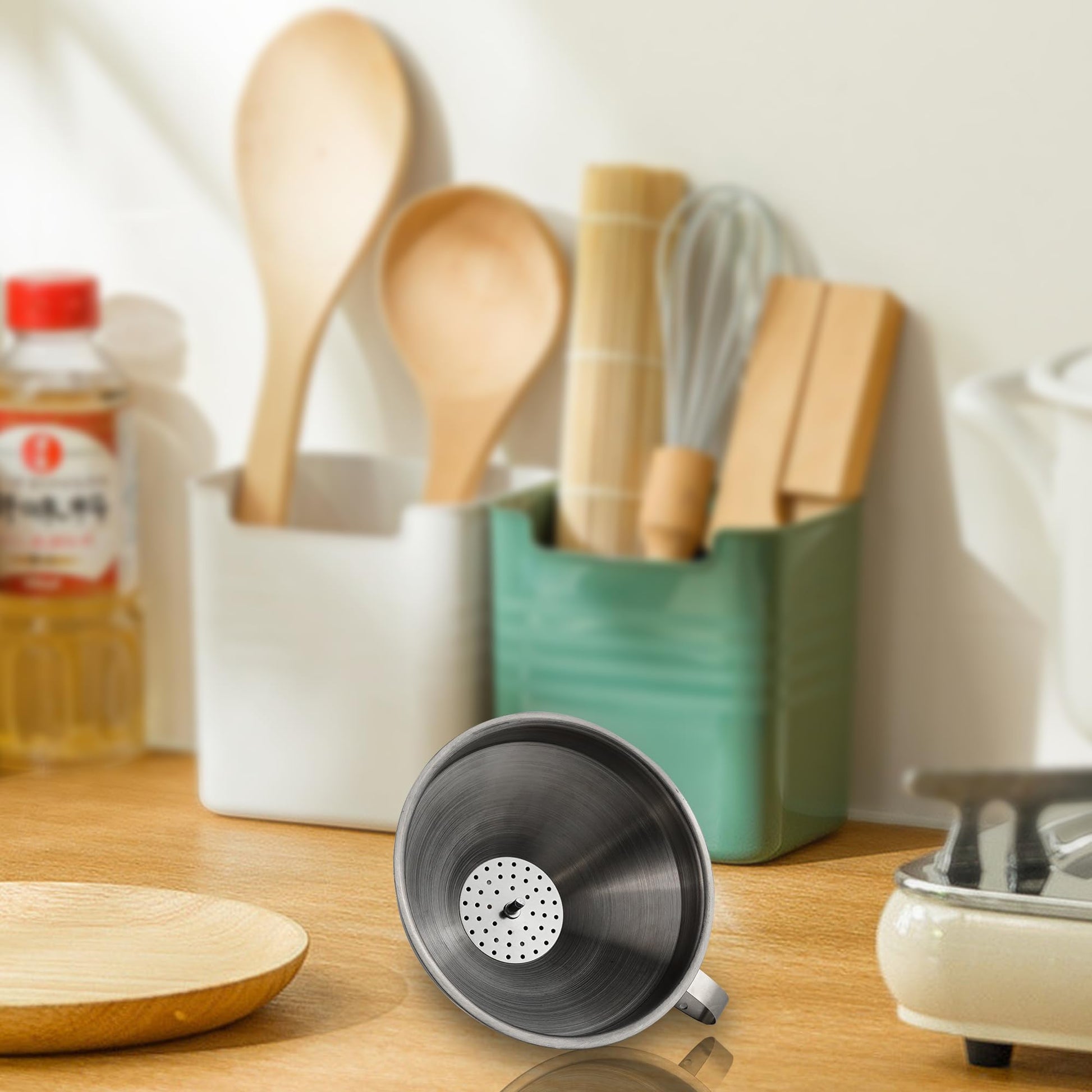 IoF - Juego de embudos grandes de acero inoxidable, embudos de metal para llenar botellas para uso en cocina con filtro de aceite de malla, filtro de aceite de grado alimenticio, especias en polvo,