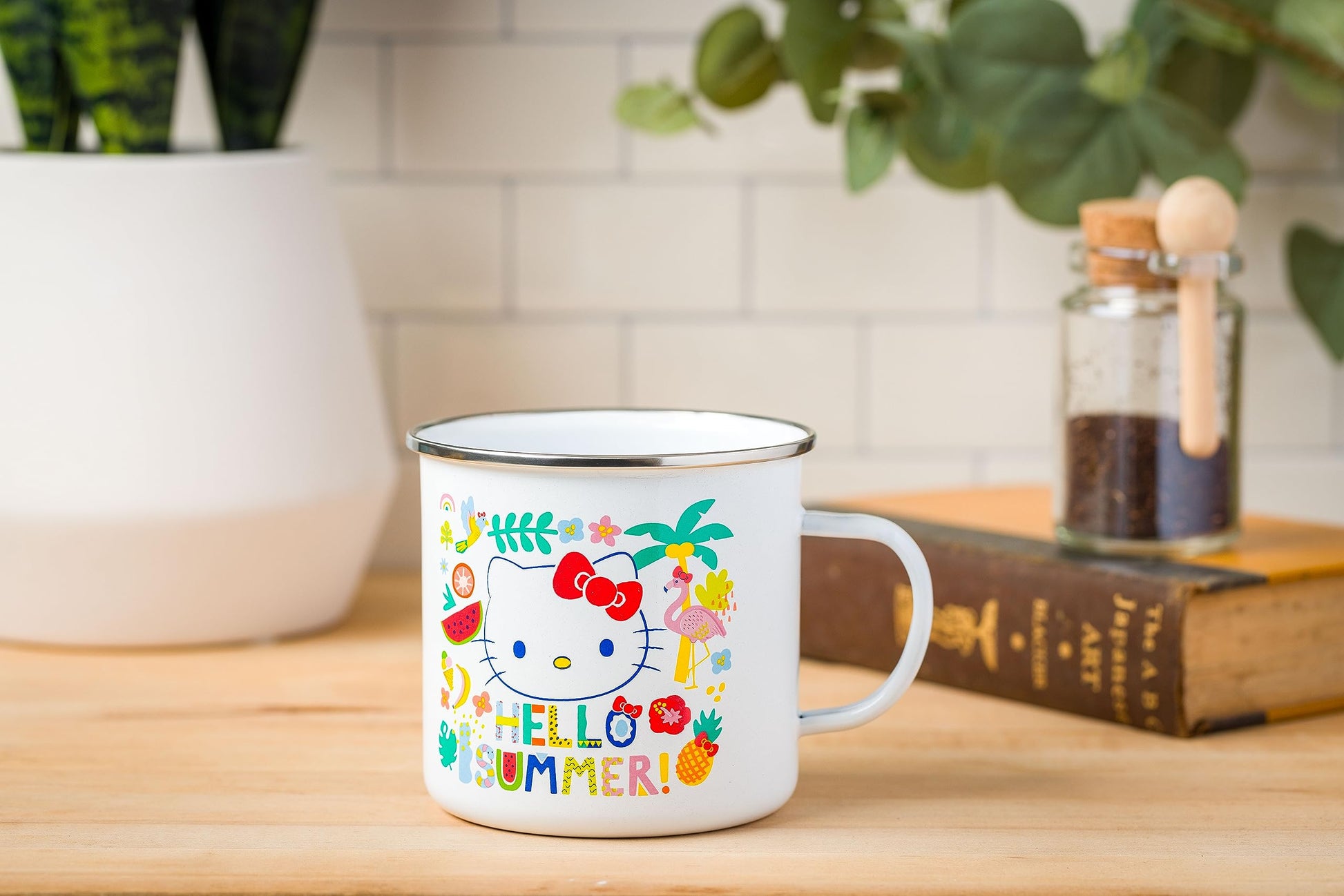 Taza para Campista Esmaltada Silver Buffalo Sanrio Hello Kitty Tropical Summer 21 Onzas