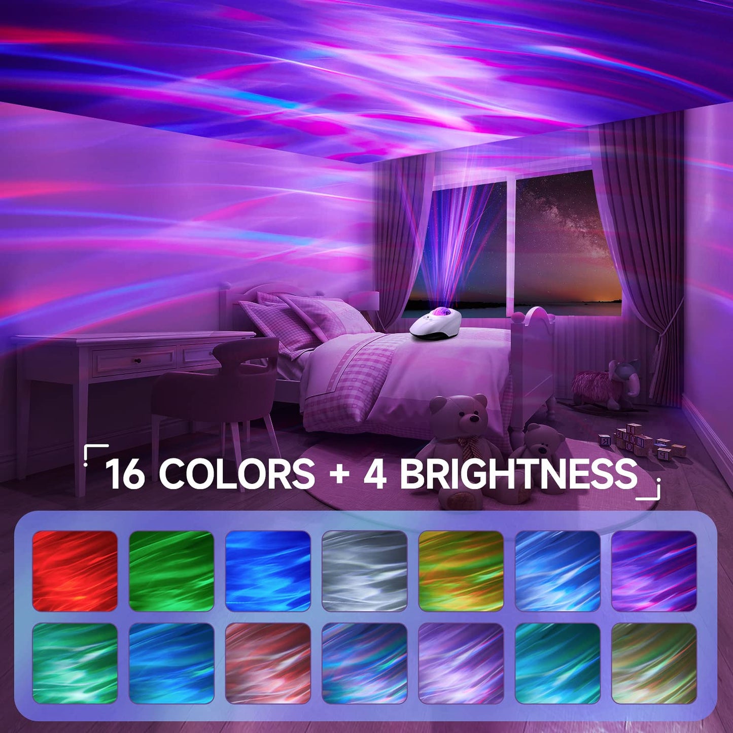 Proyector Northern Lights 128 Efectos de Iluminación Bluetooth con Control Remoto y Temporizador Automático