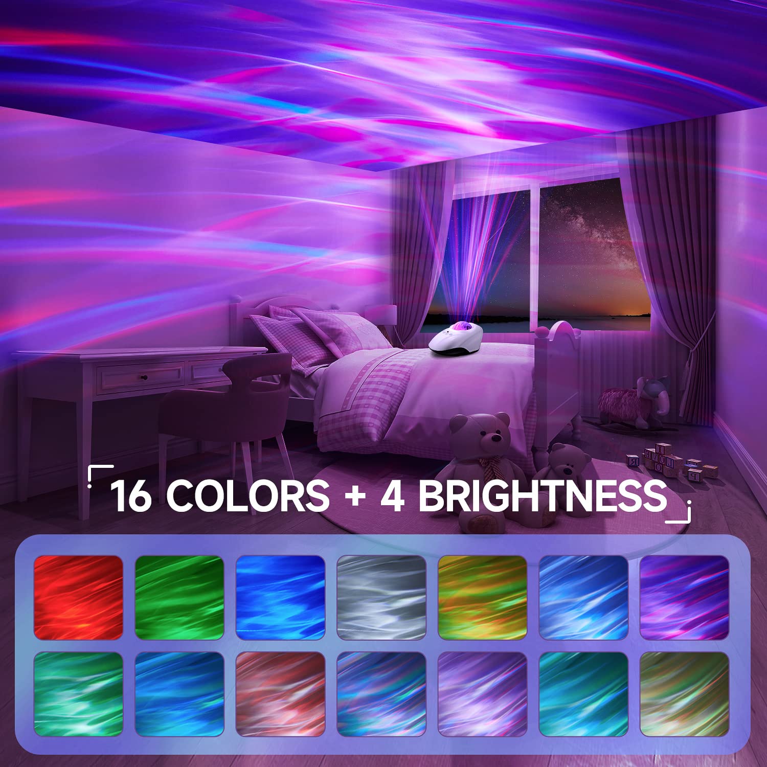 Proyector Northern Lights 128 Efectos de Iluminación Bluetooth con Control Remoto y Temporizador Automático