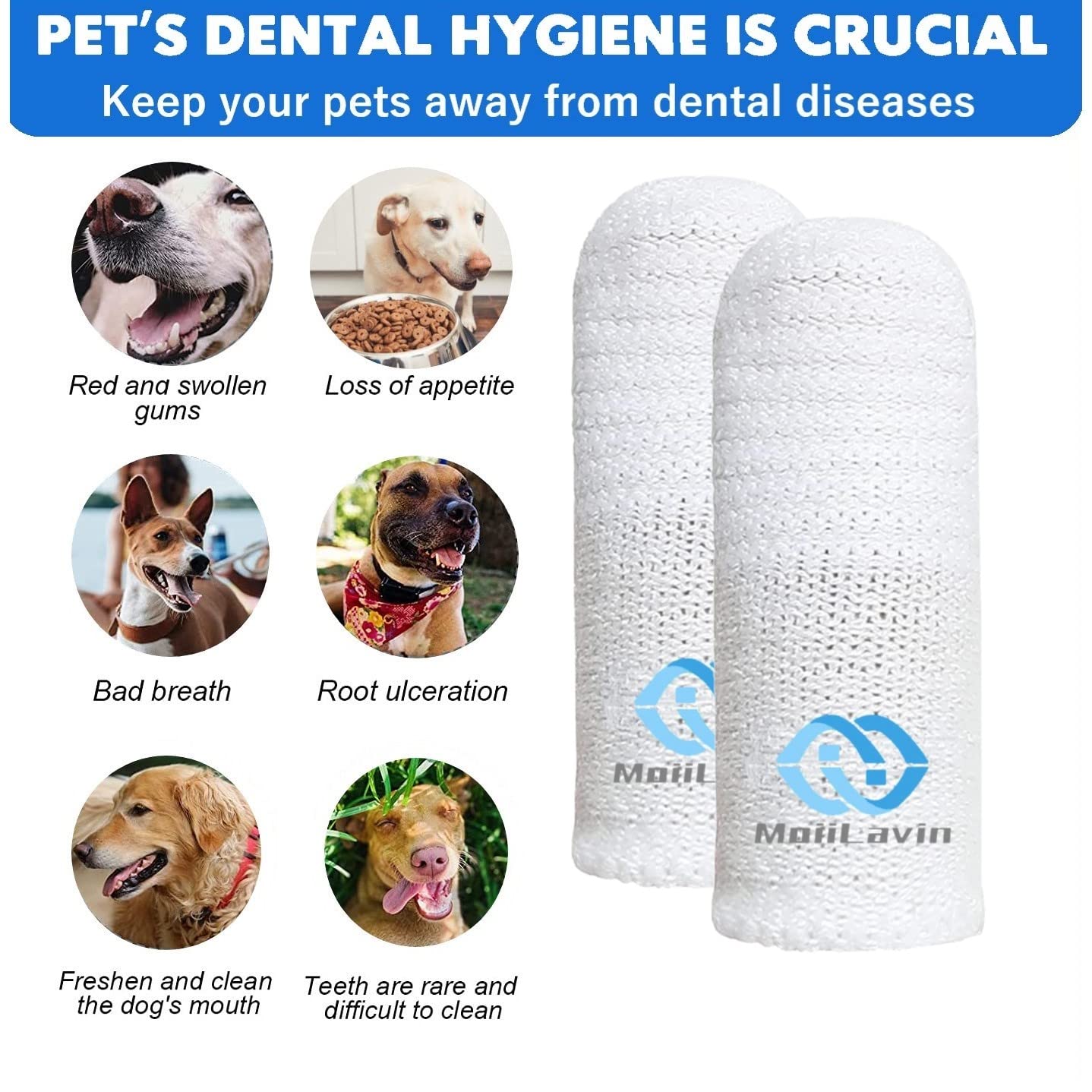 Cepillo de Dientes MoiiLavin Blanco Lavable y Duradero para Perros y Gatos