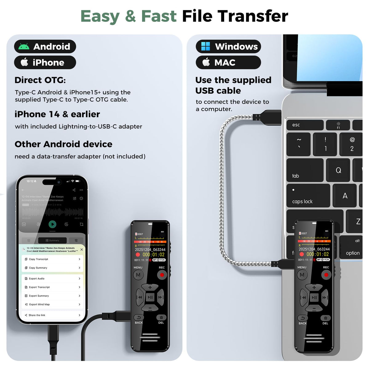 Grabadora de Voz Digital YIVIDA 128 GB AI con Transcripción y Resumen para Reuniones