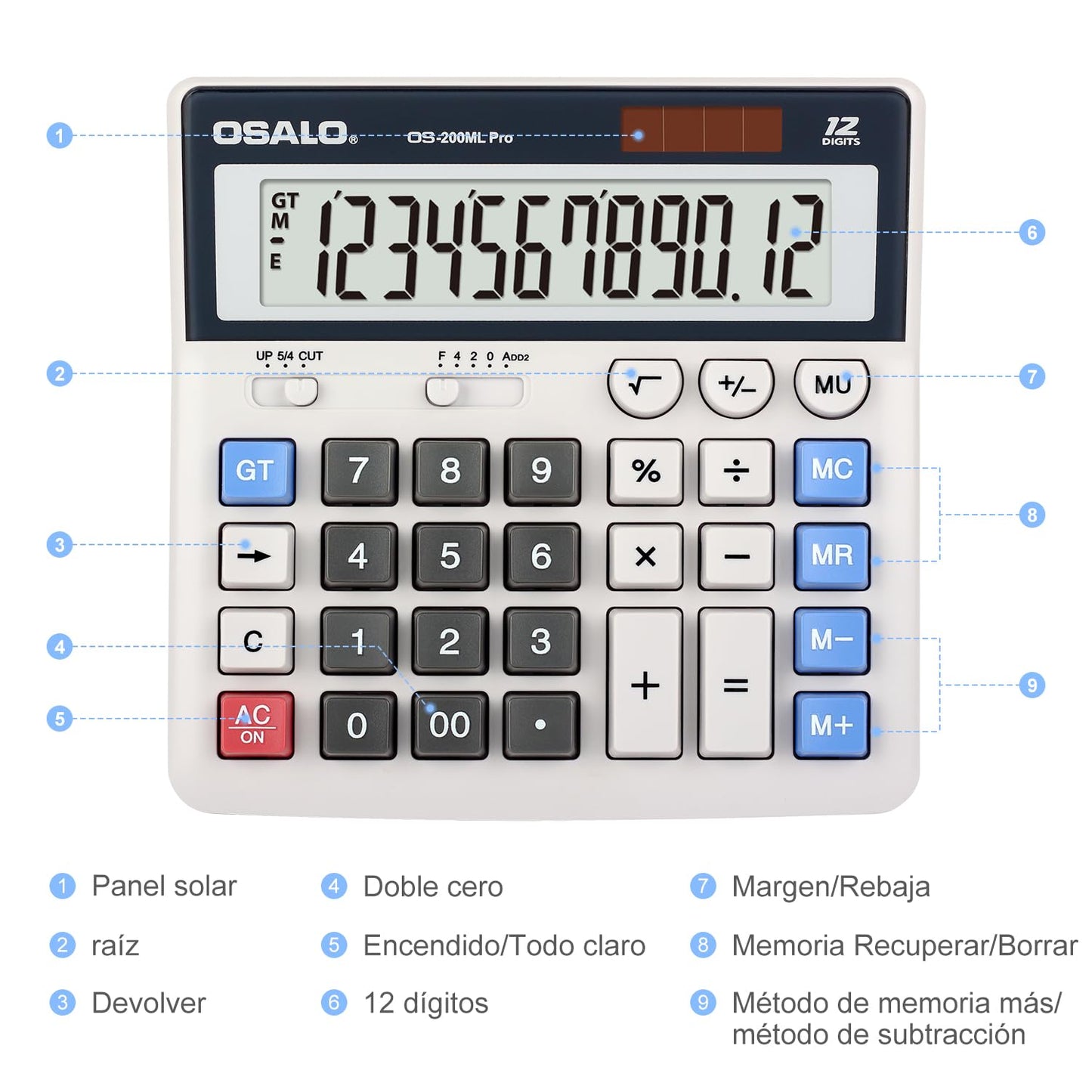 Calculadora Pendancy Negra Elegante con Pantalla LCD Grande y Botones Grandes