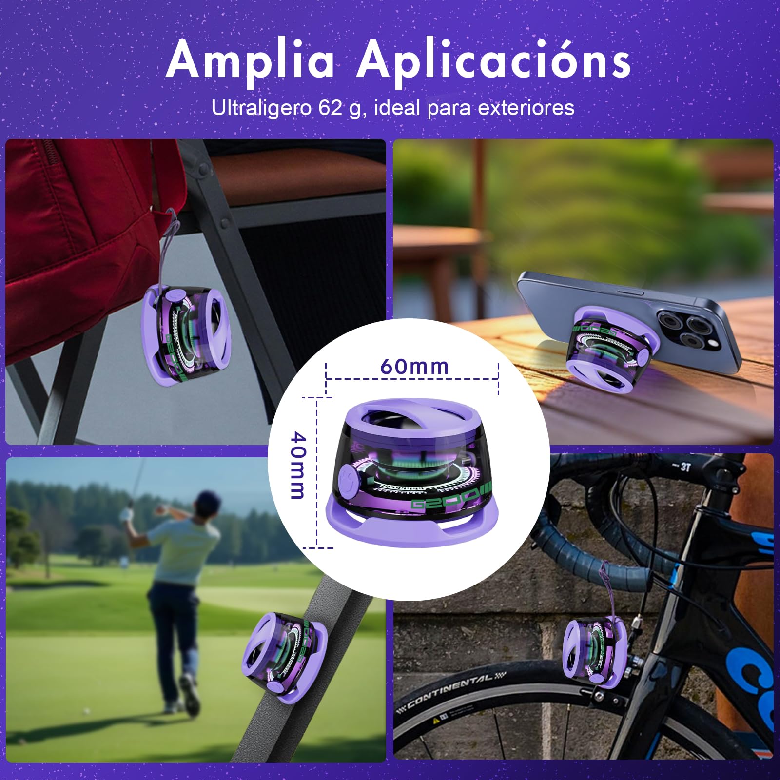 SOLVIFY Mini Bocinas Bluetooth Magnéticas, Altavoz Magnético Bluetooth con Luz RGB, Sonido Envolvente 3D, G200, Tecnología Conexión Inalámbrica 5.3, Portátil Se Puede Utilizar como Soporte (Violeta)