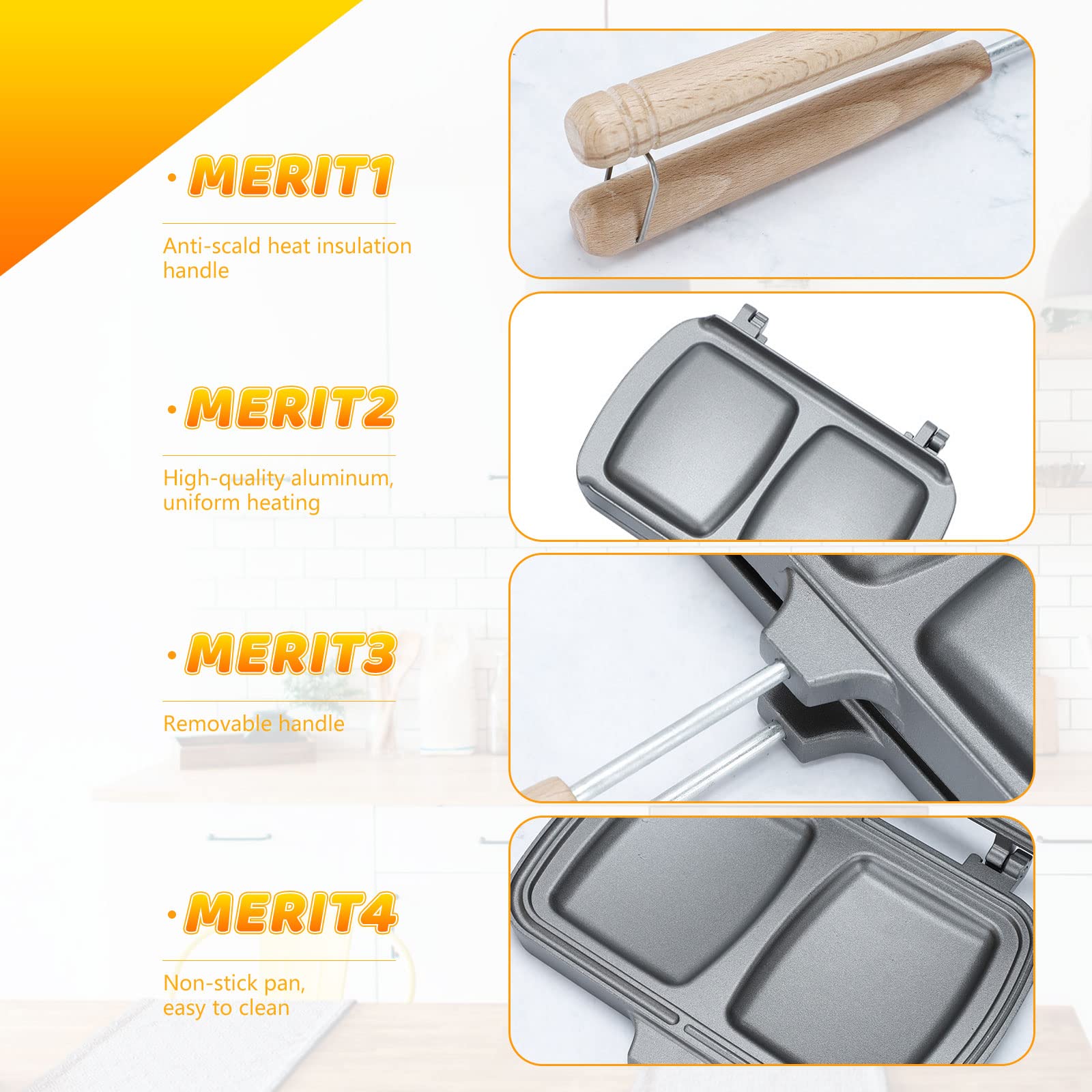 Sartén Antiadherente Con Mango Extraíble De Doble Cara Para Hornear Sándwiches, Tortillas, Frittatas, Tostadas Y Panqueques De Desayuno