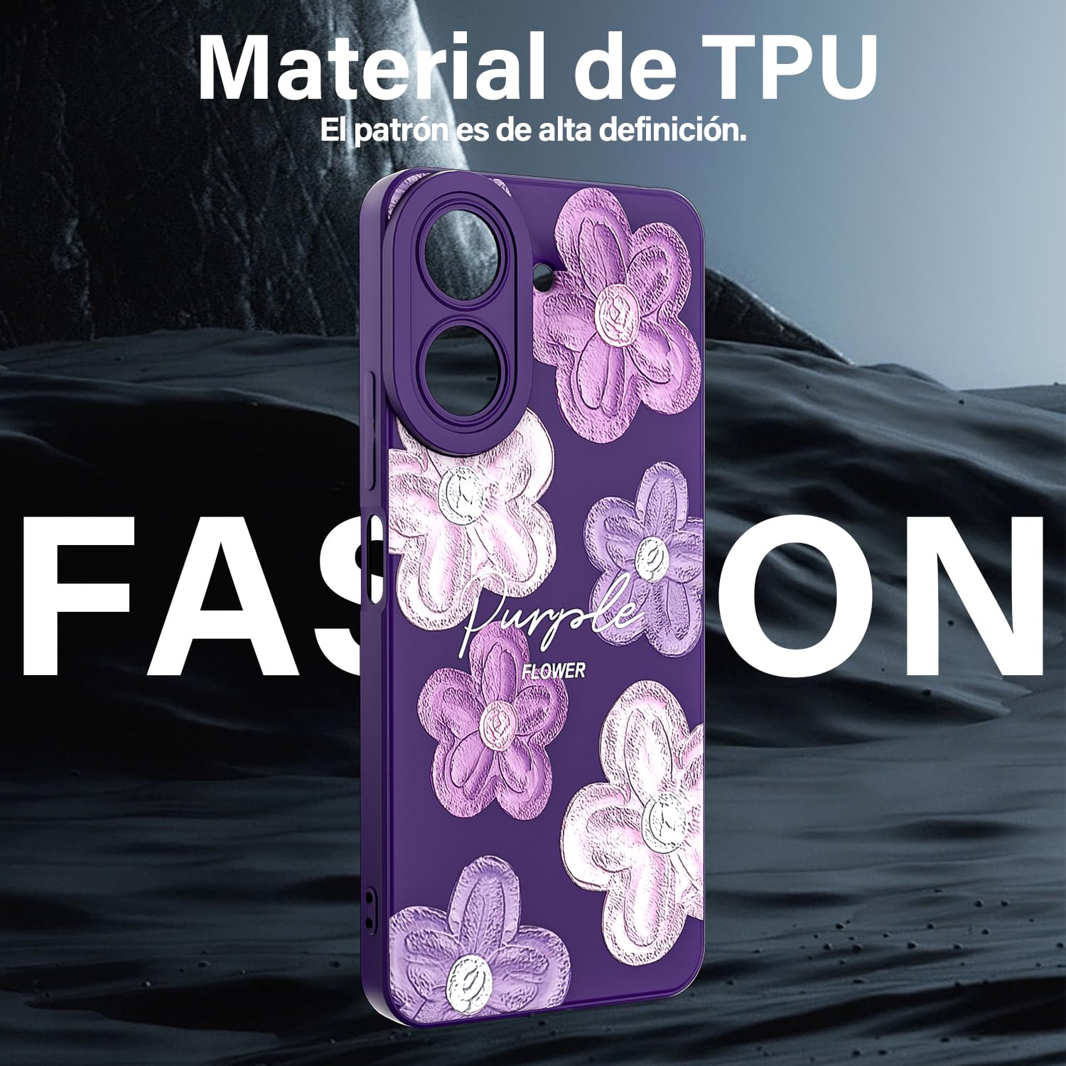 Threehao Funda para Xiaomi Poco C65 y Redmi 13C 4G Case Uso Rudo, Ultra Delgado Flexible Morada Suave TPU Silicona Carcasa con Moda Aesthetic Dibujos Flores, Antigolpes Anti-arañazos Protectora