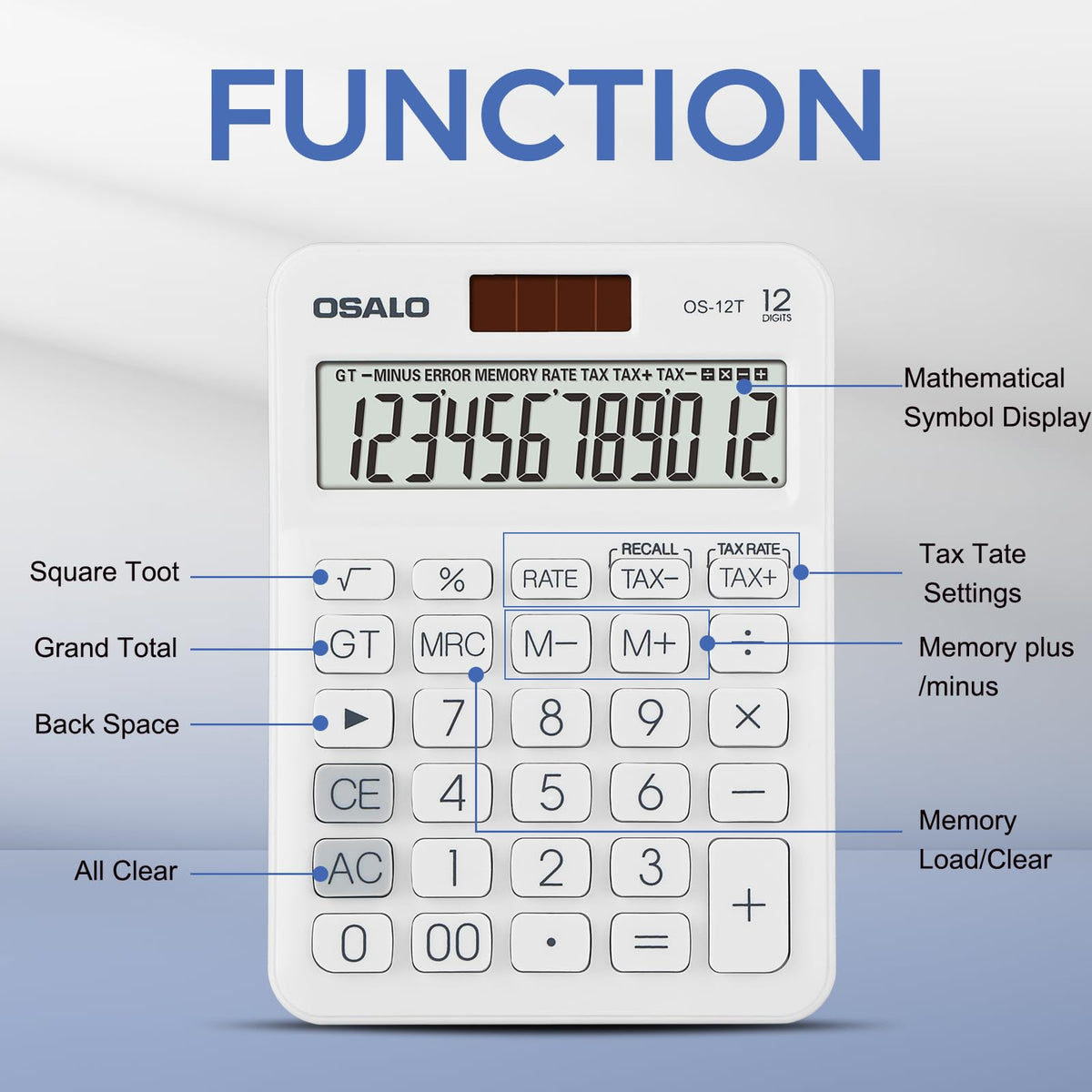 Calculadora de Escritorio con Pantalla LCD Grande de 12 Dígitos y Botón Grande para Oficina y Hogar