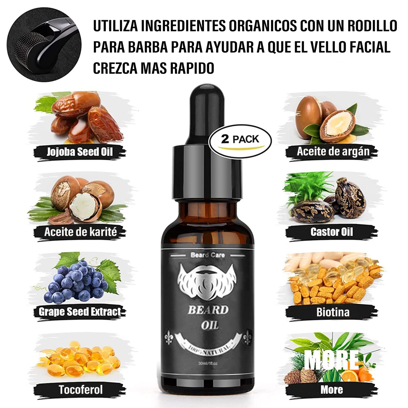 Kit completo de cuidado para barba con crecimiento, accesorios de calidad premium y presentación de lujo - Ideal para regalo para hombres - Incluye aceite, bálsamo, rodillo, shampoo y más - ¡Perfecto para papás!